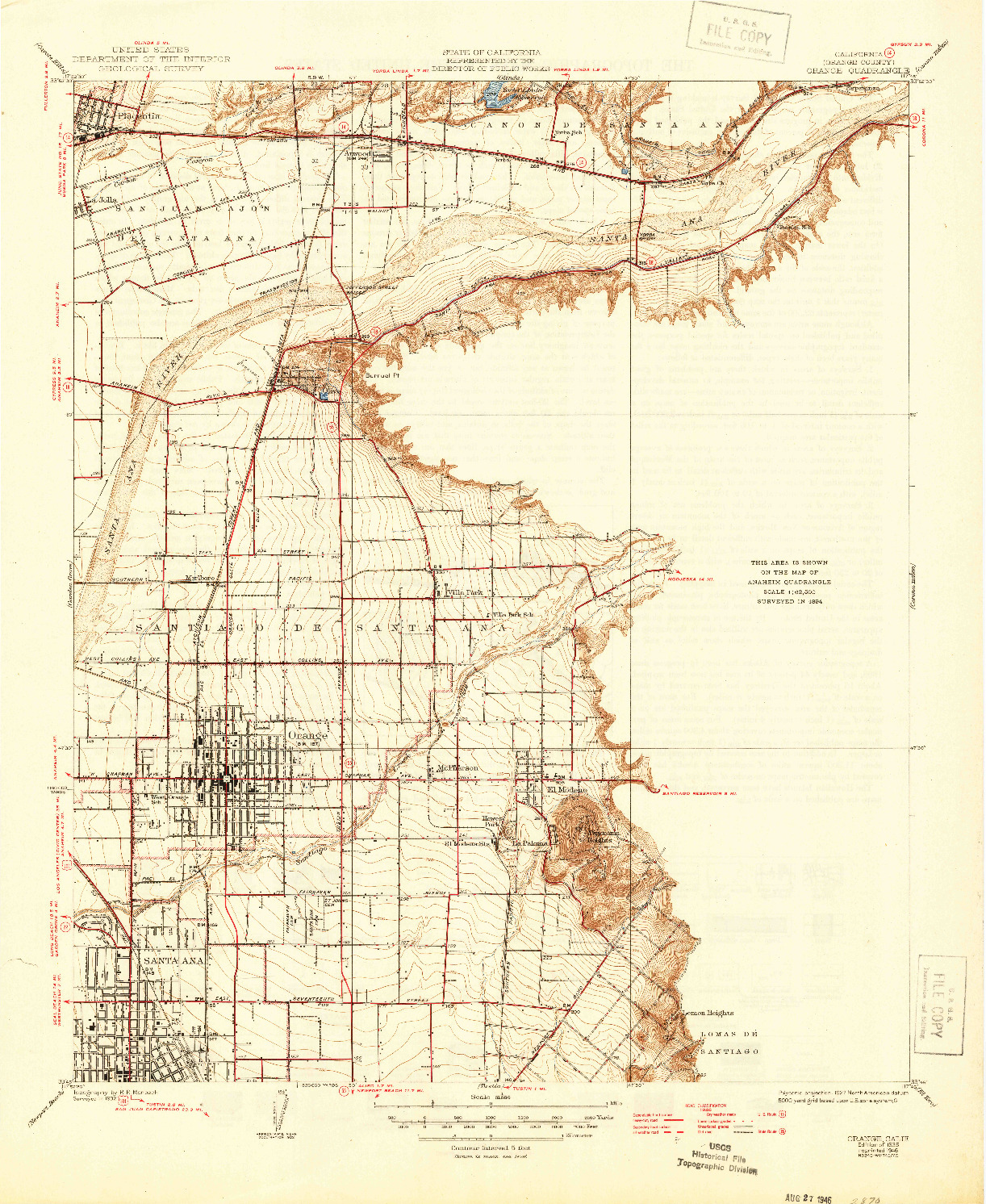 USGS 1:31680-SCALE QUADRANGLE FOR ORANGE, CA 1935