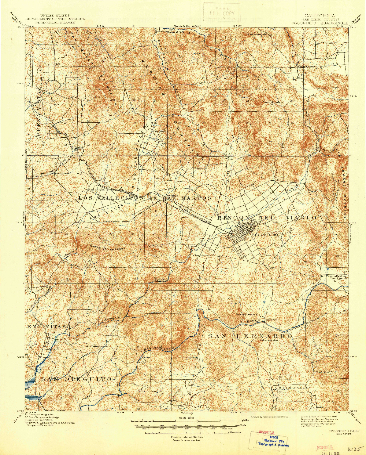 USGS 1:62500-SCALE QUADRANGLE FOR ESCONDIDO, CA 1901