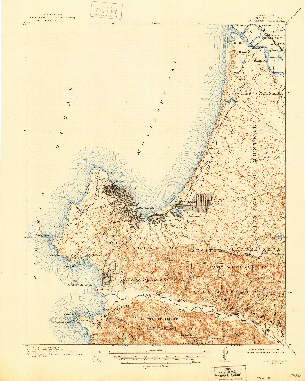 USGS 1:62500-SCALE QUADRANGLE FOR MONTEREY, CA 1913