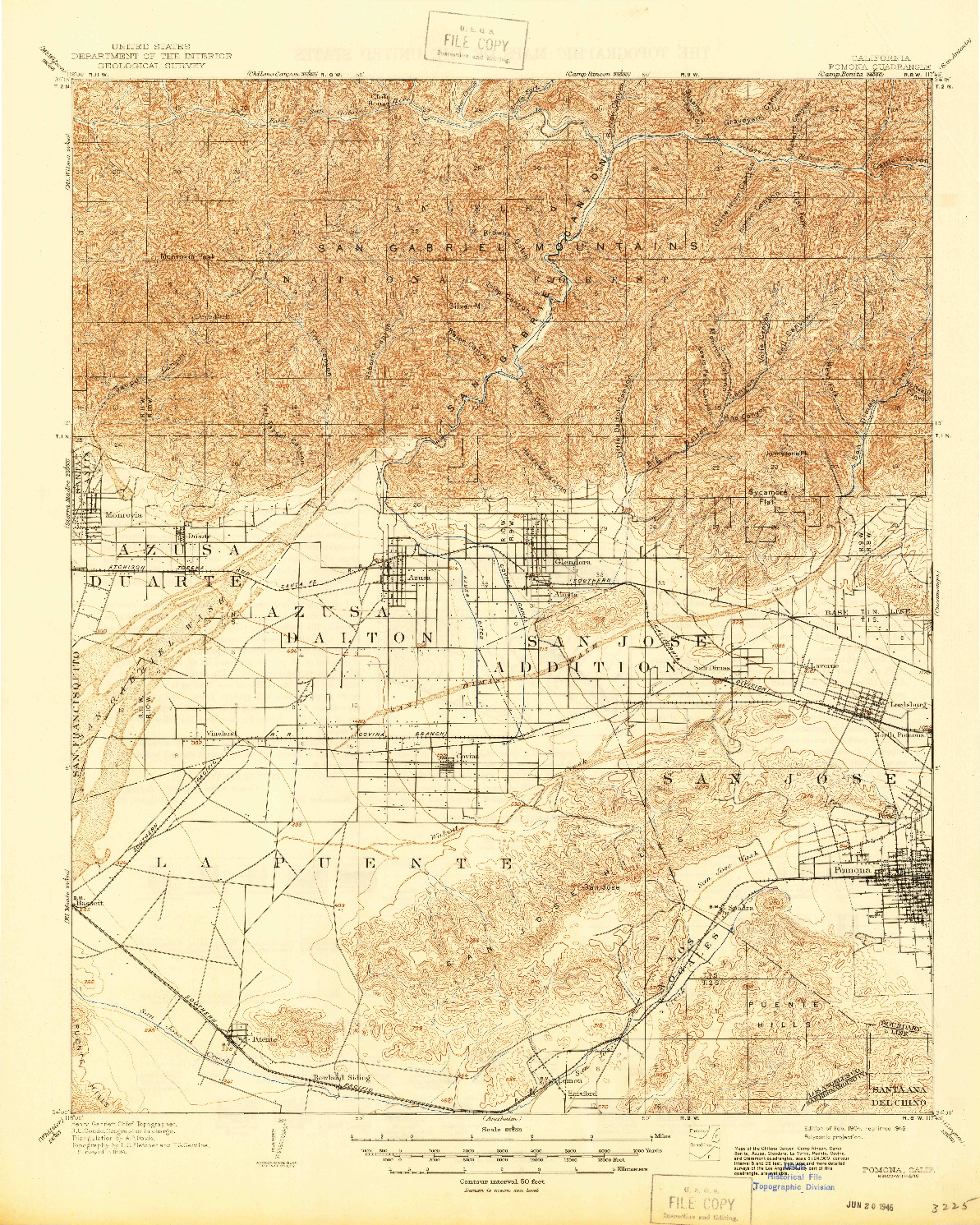 USGS 1:62500-SCALE QUADRANGLE FOR POMONA, CA 1904