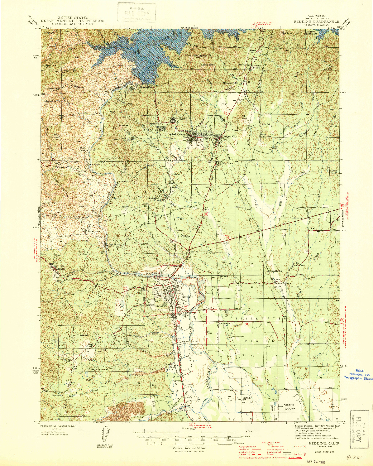 USGS 1:62500-SCALE QUADRANGLE FOR REDDING, CA 1946