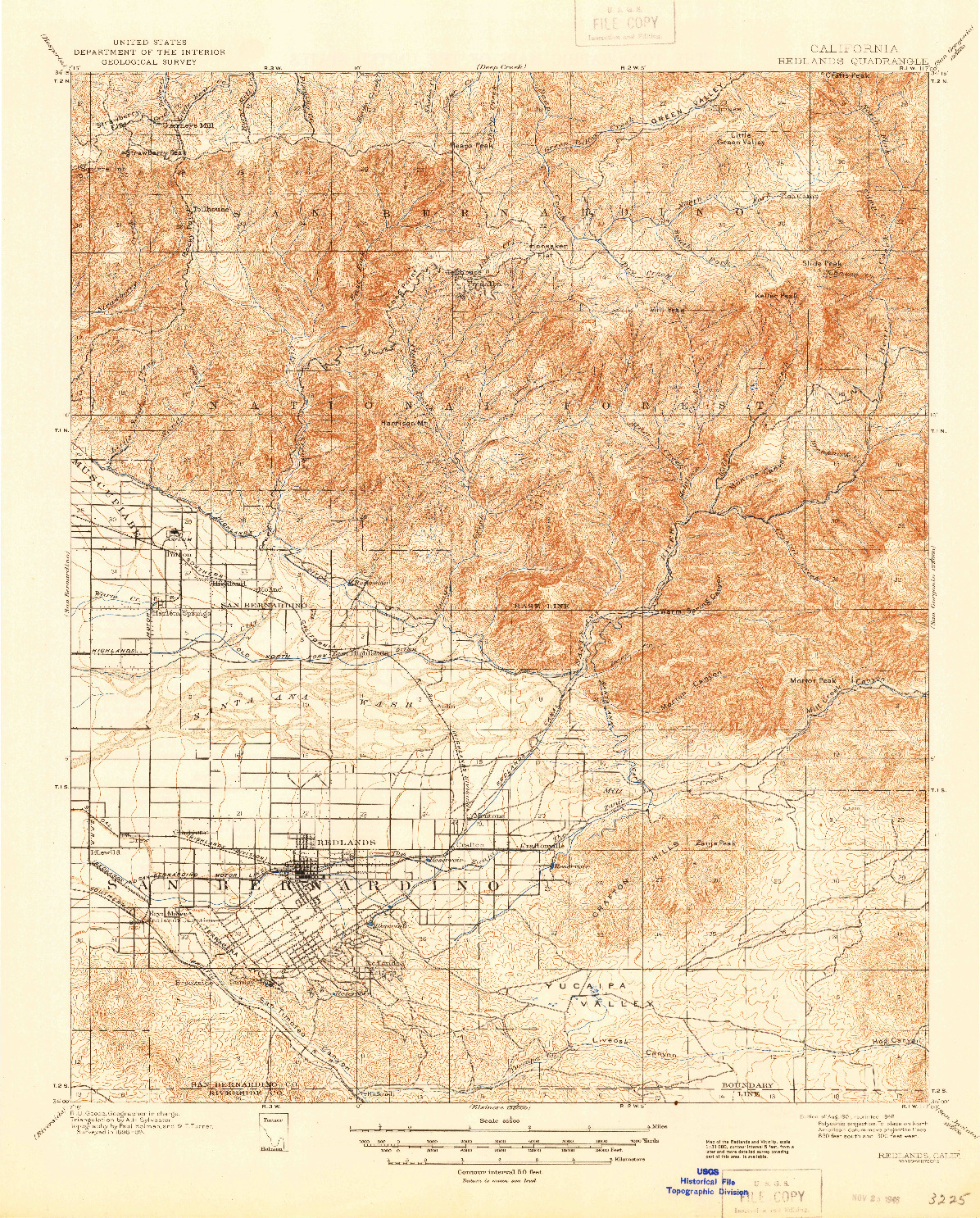 USGS 1:62500-SCALE QUADRANGLE FOR REDLANDS, CA 1901