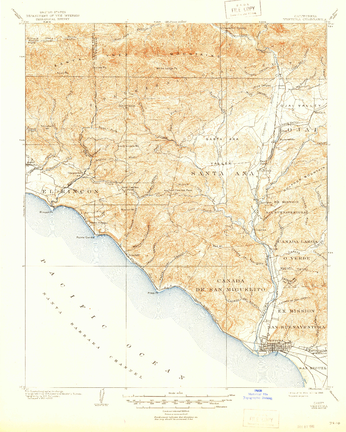 USGS 1:62500-SCALE QUADRANGLE FOR VENTURA, CA 1904