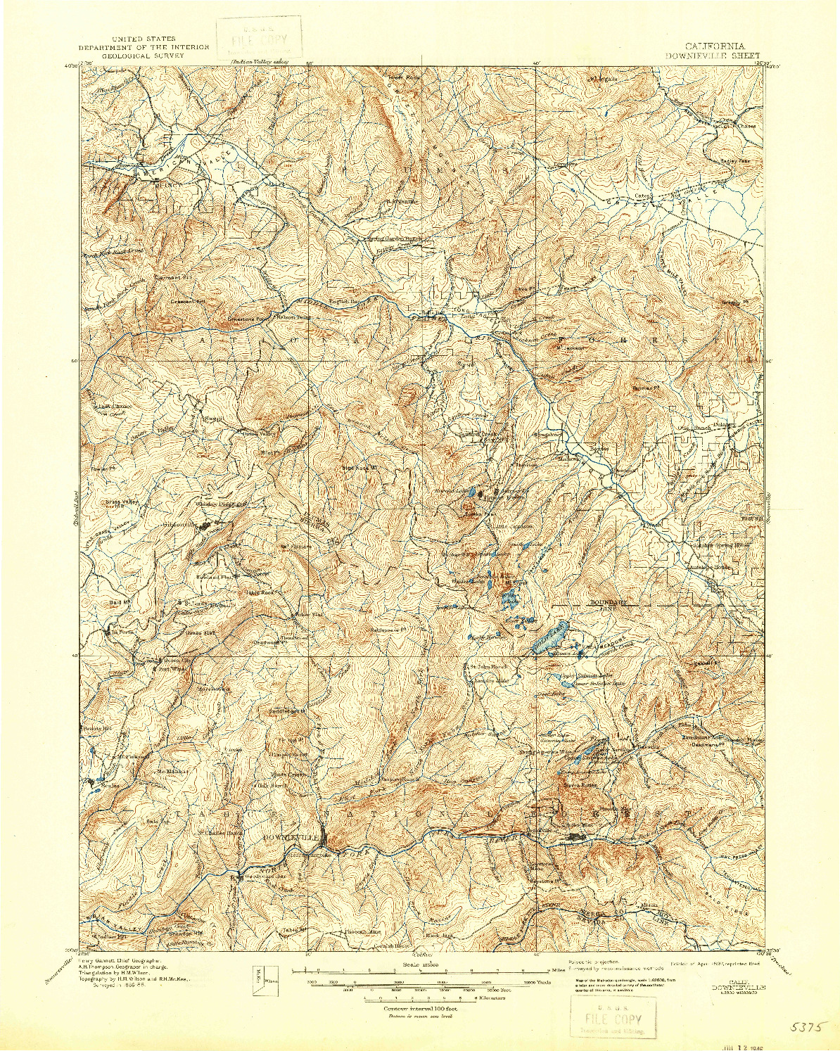 USGS 1:125000-SCALE QUADRANGLE FOR DOWNIEVILLE, CA 1897
