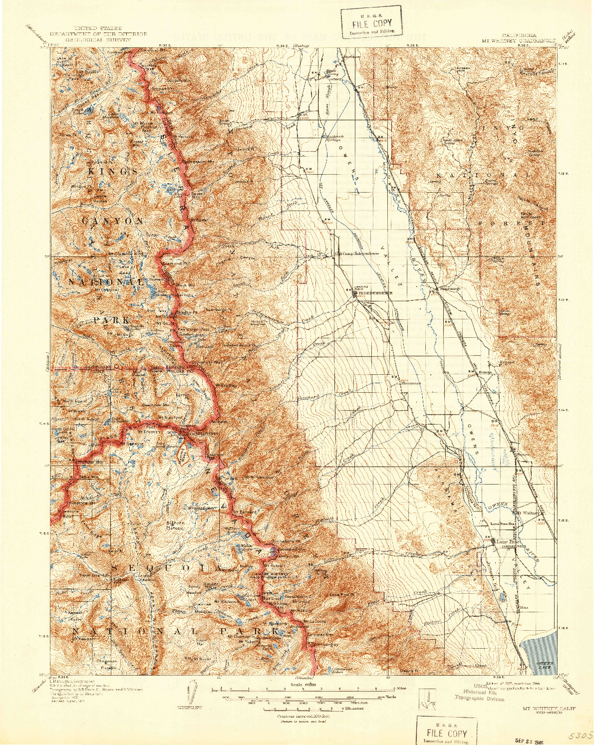 USGS 1:125000-SCALE QUADRANGLE FOR MT. WHITNEY, CA 1907