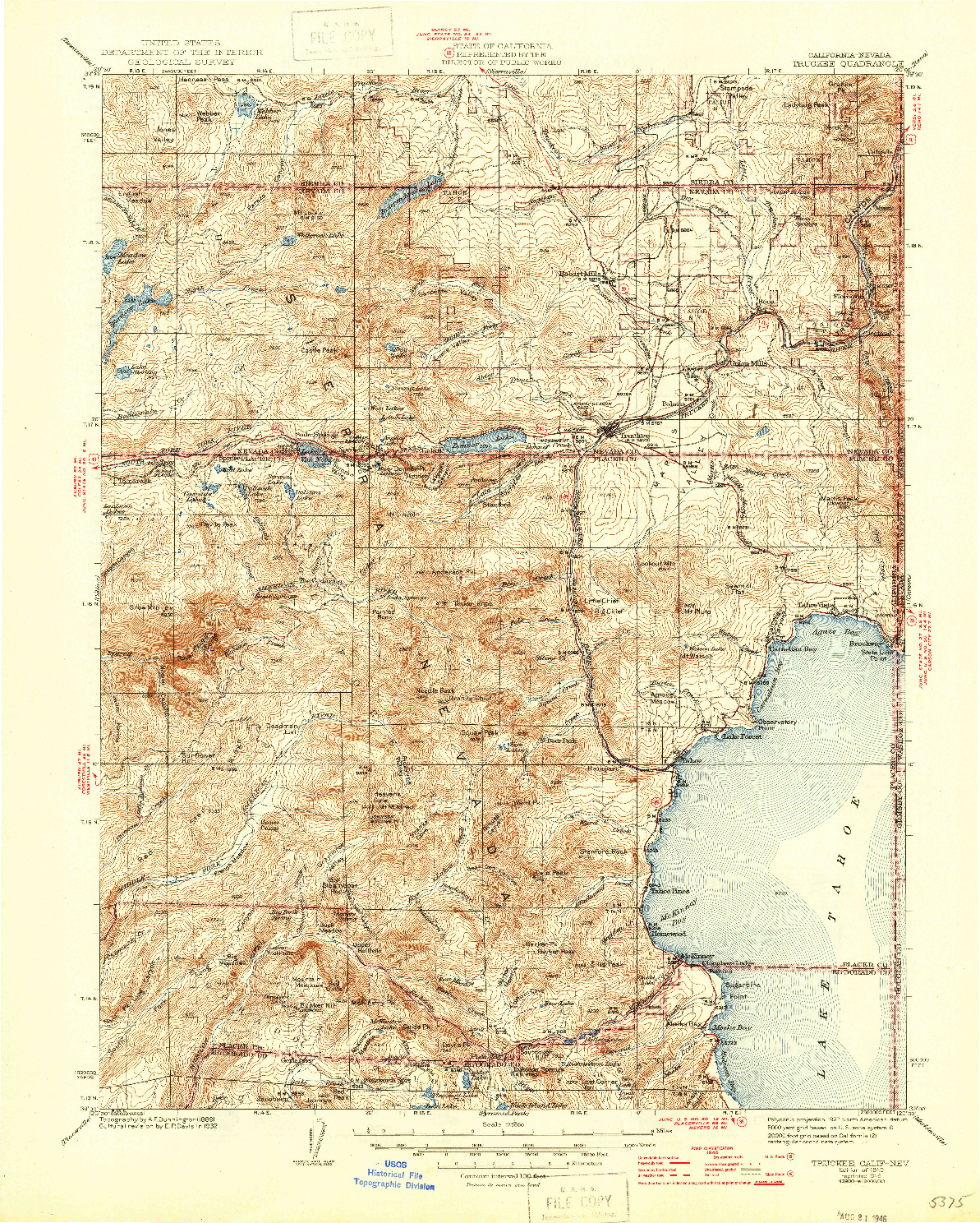 USGS 1:125000-SCALE QUADRANGLE FOR TRUCKEE, CA 1940