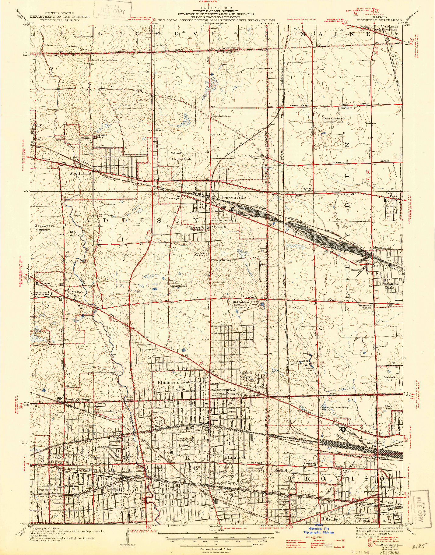 USGS 1:24000-SCALE QUADRANGLE FOR ELMHURST, IL 1928