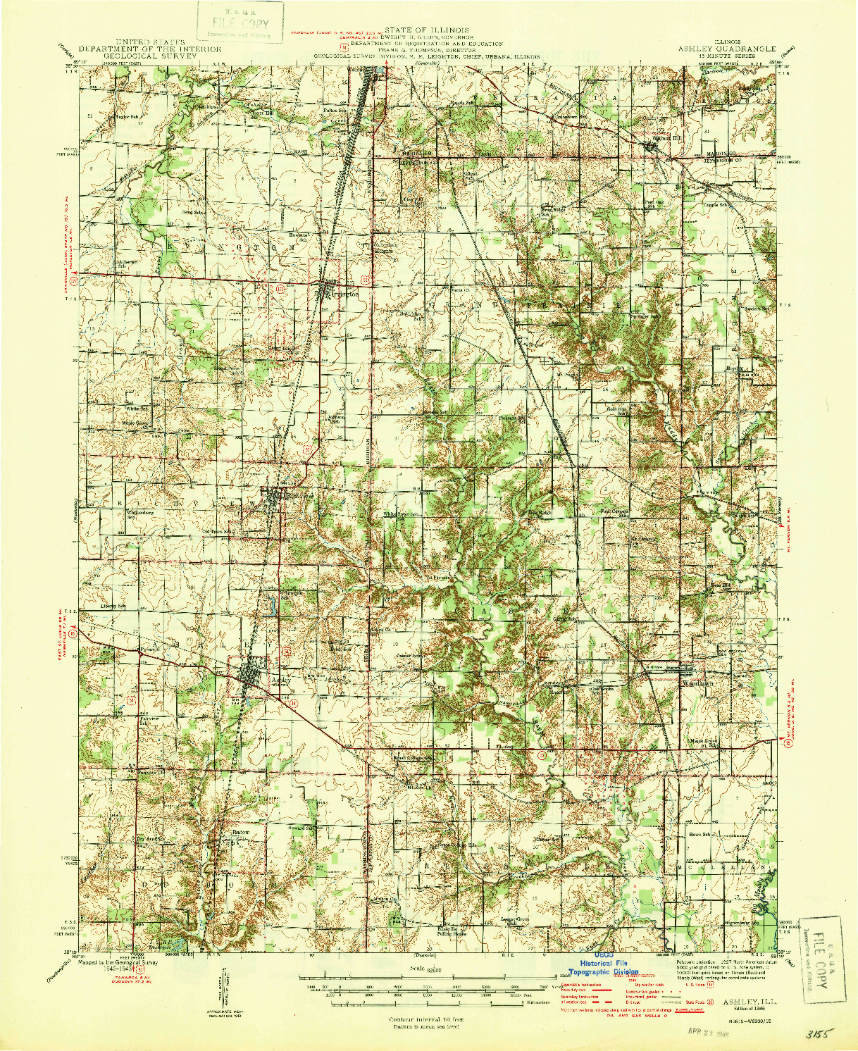 USGS 1:62500-SCALE QUADRANGLE FOR ASHLEY, IL 1946