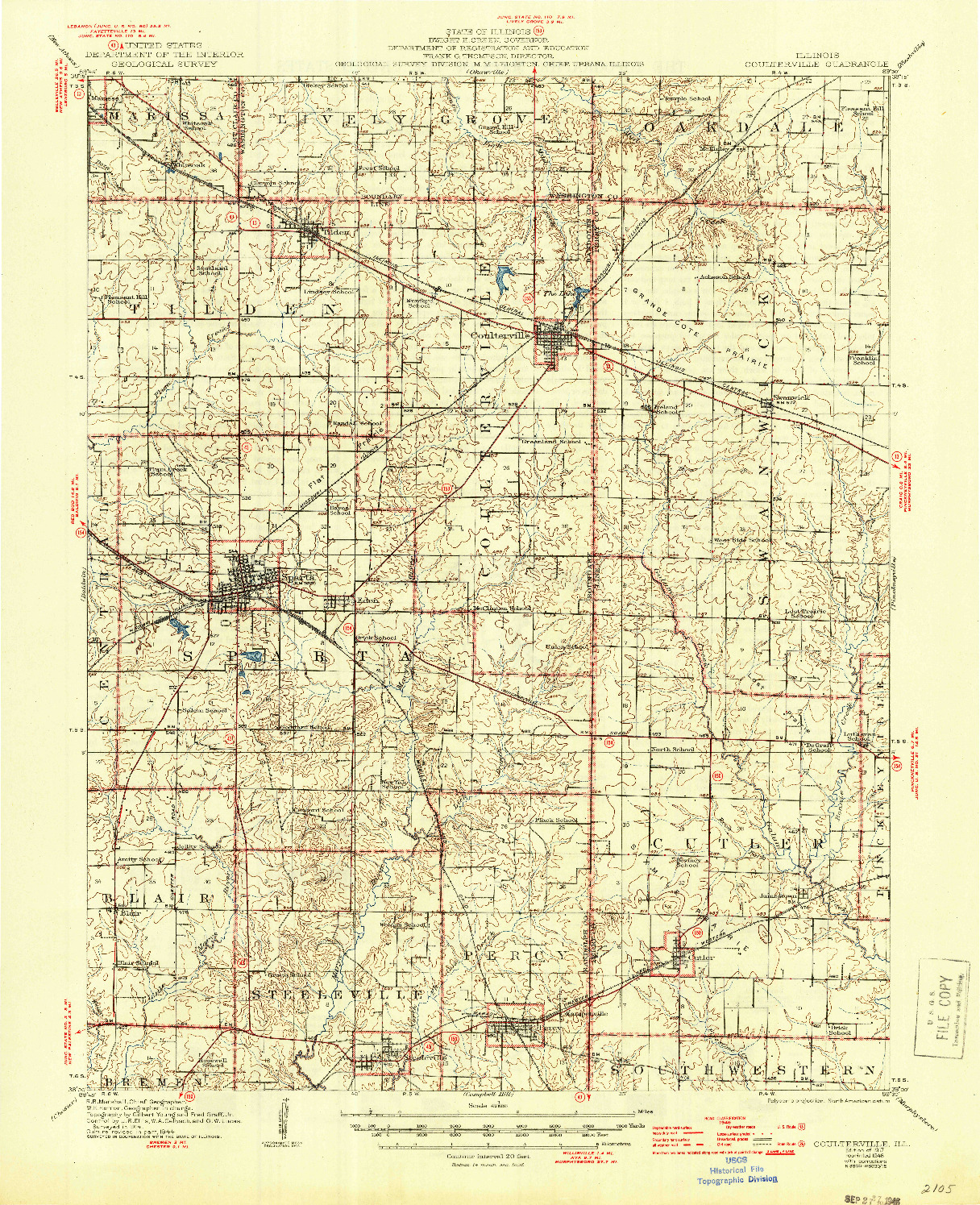 USGS 1:62500-SCALE QUADRANGLE FOR COULTERVILLE, IL 1917