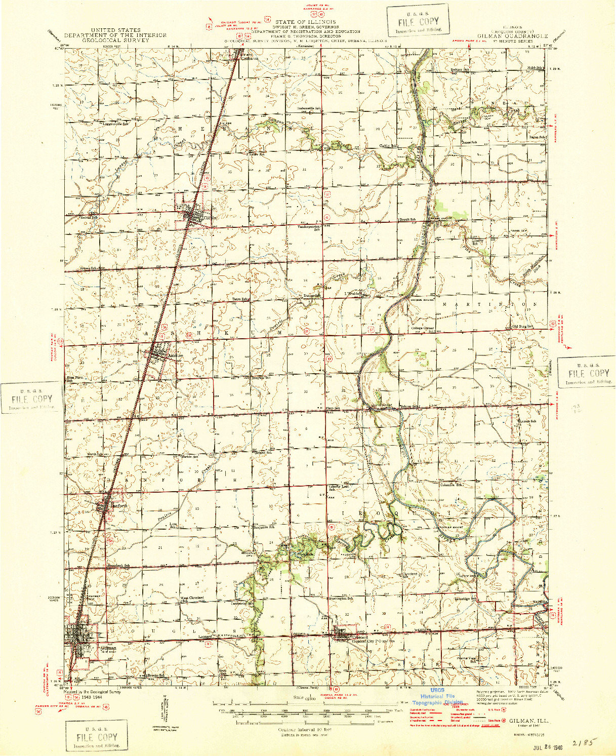 USGS 1:62500-SCALE QUADRANGLE FOR GILMAN, IL 1946