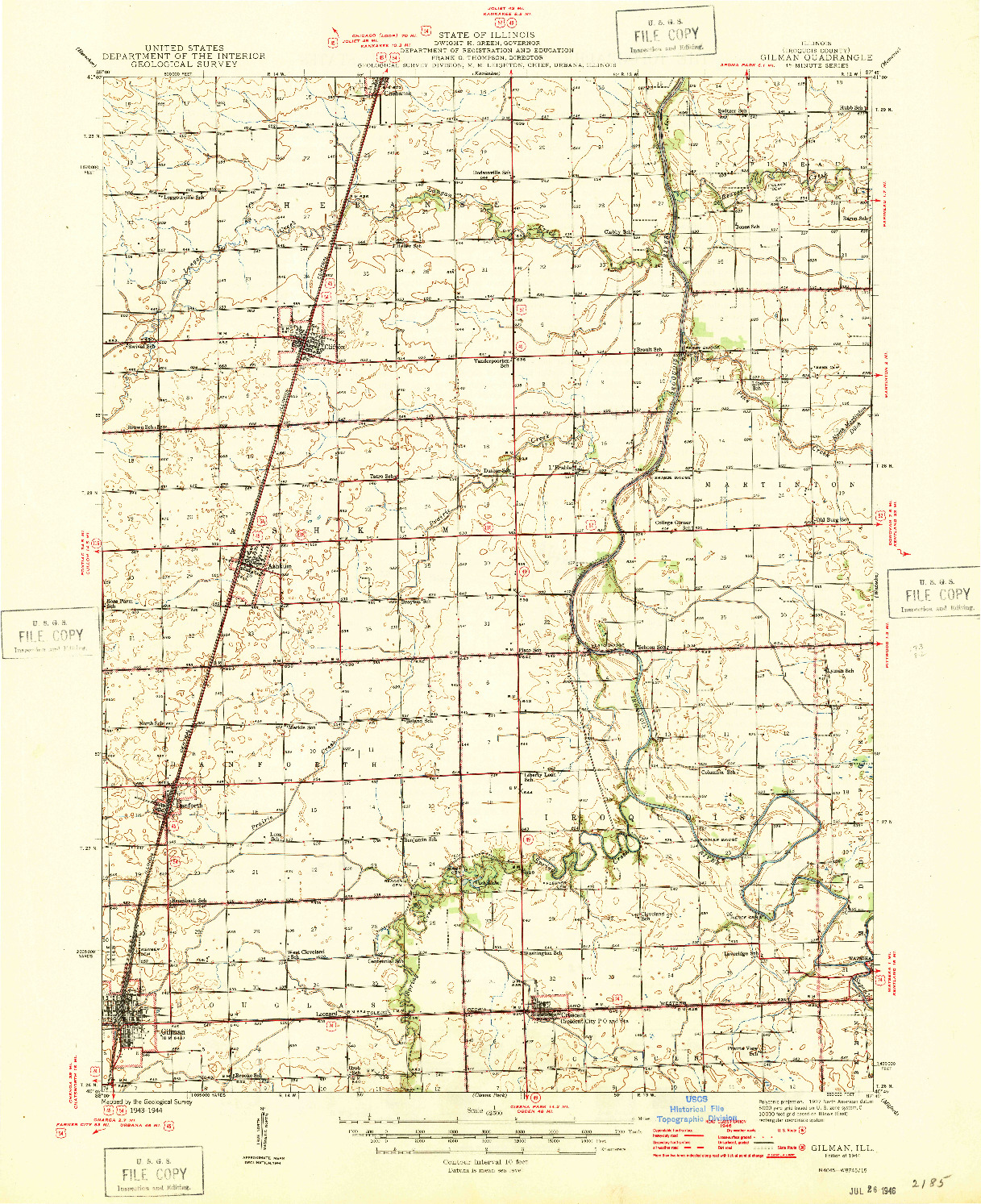 USGS 1:62500-SCALE QUADRANGLE FOR GILMAN, IL 1946