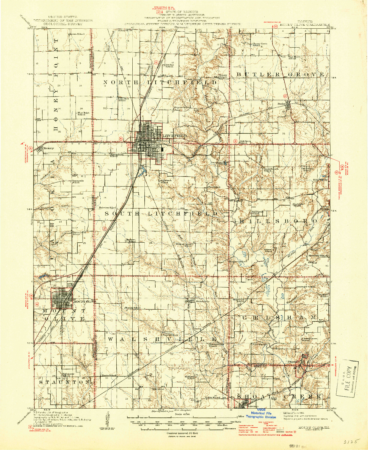 USGS 1:62500-SCALE QUADRANGLE FOR MOUNT OLIVE, IL 1915
