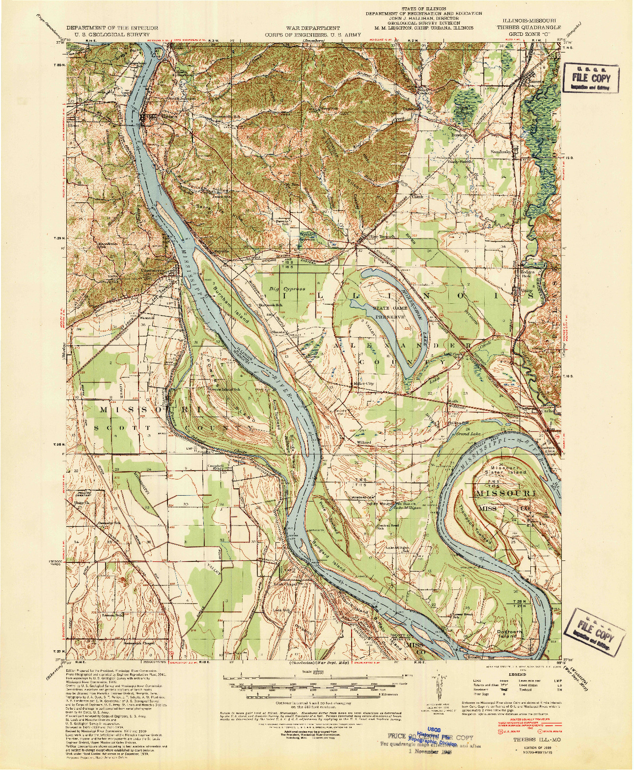 USGS 1:62500-SCALE QUADRANGLE FOR THEBES, IL 1939