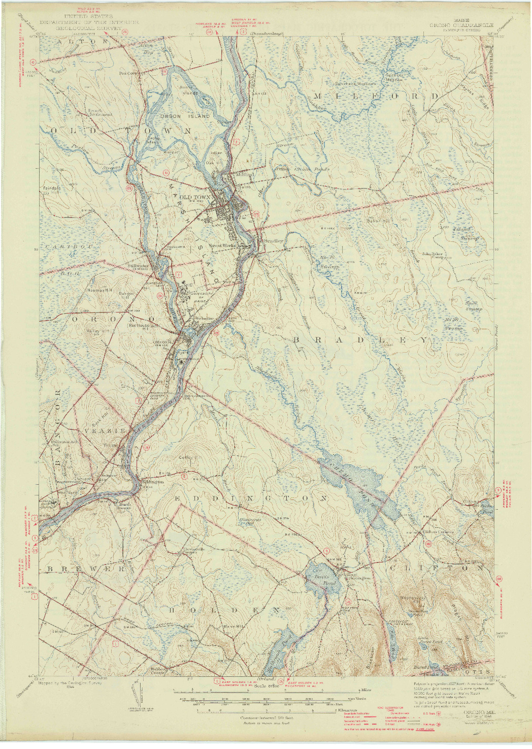 USGS 1:62500-SCALE QUADRANGLE FOR ORONO, ME 1946