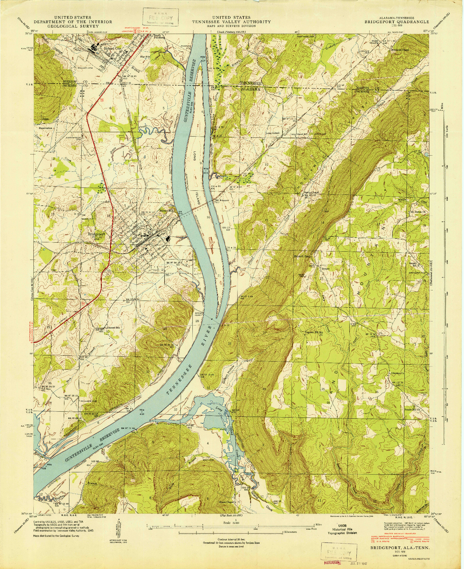 USGS 1:24000-SCALE QUADRANGLE FOR BRIDGEPORT, AL 1946