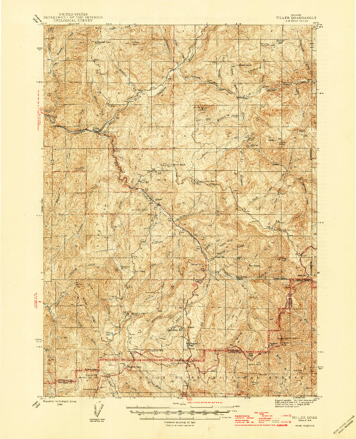 USGS 1:62500-SCALE QUADRANGLE FOR TILLER, OR 1944
