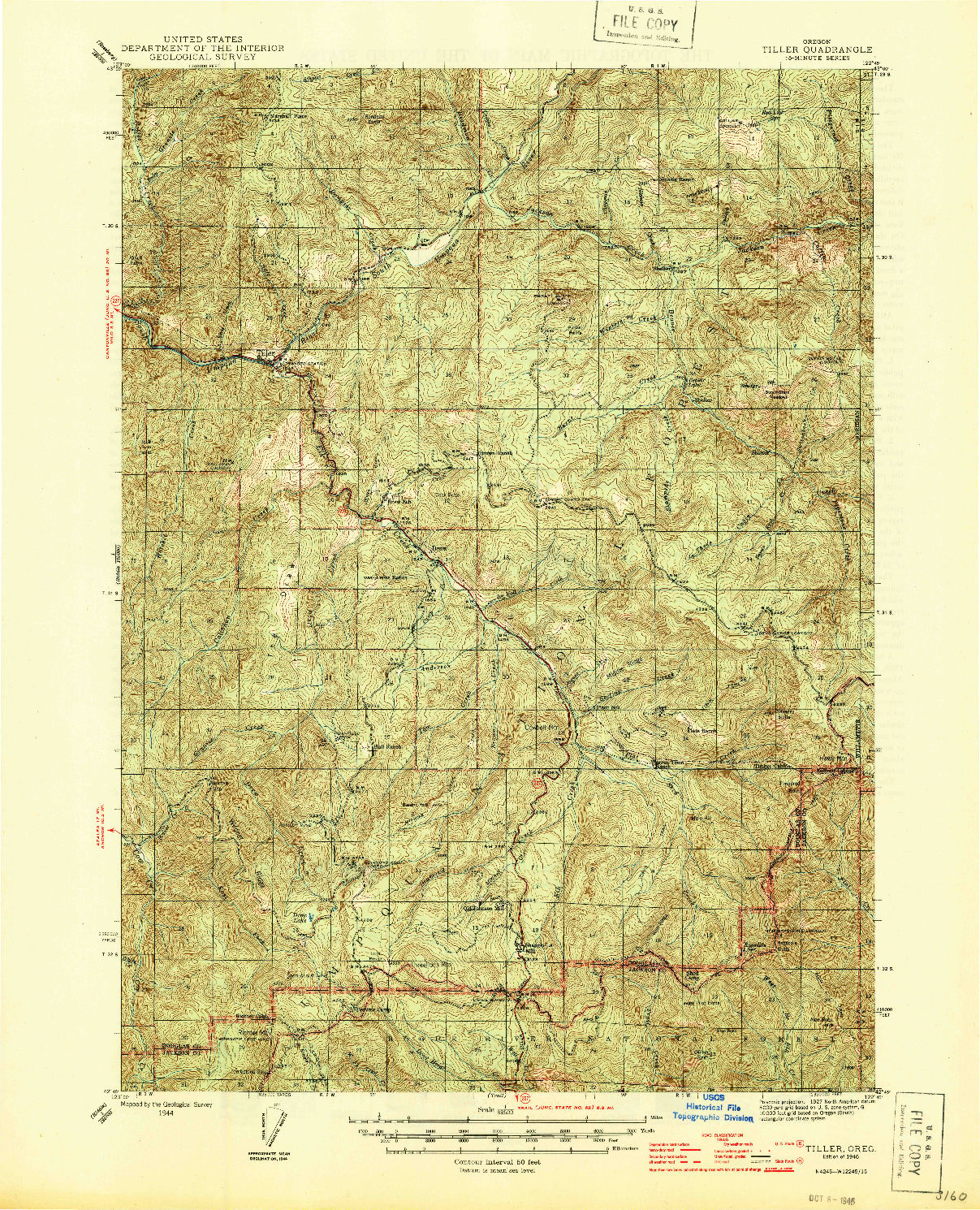 USGS 1:62500-SCALE QUADRANGLE FOR TILLER, OR 1944