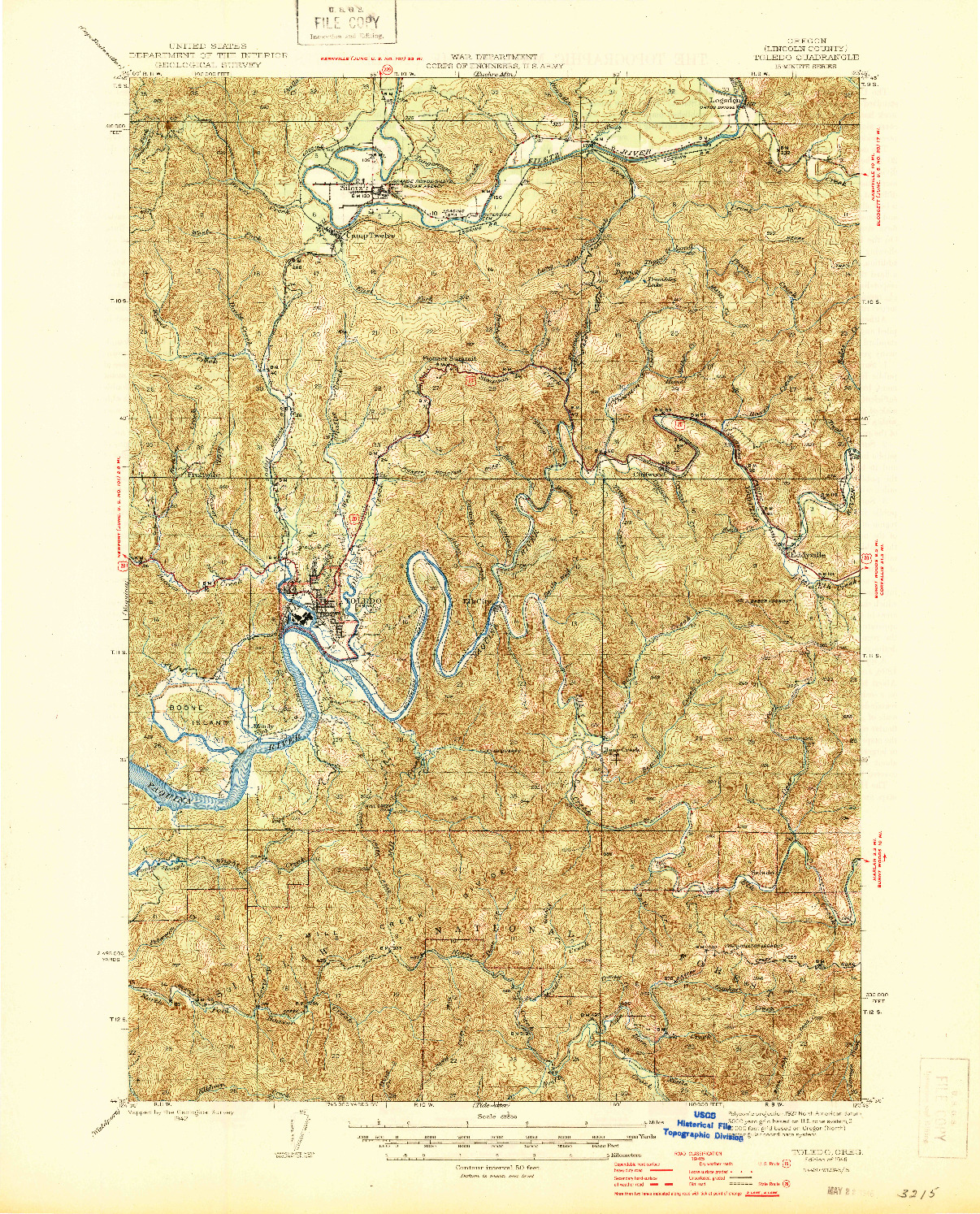USGS 1:62500-SCALE QUADRANGLE FOR TOLEDO, OR 1942