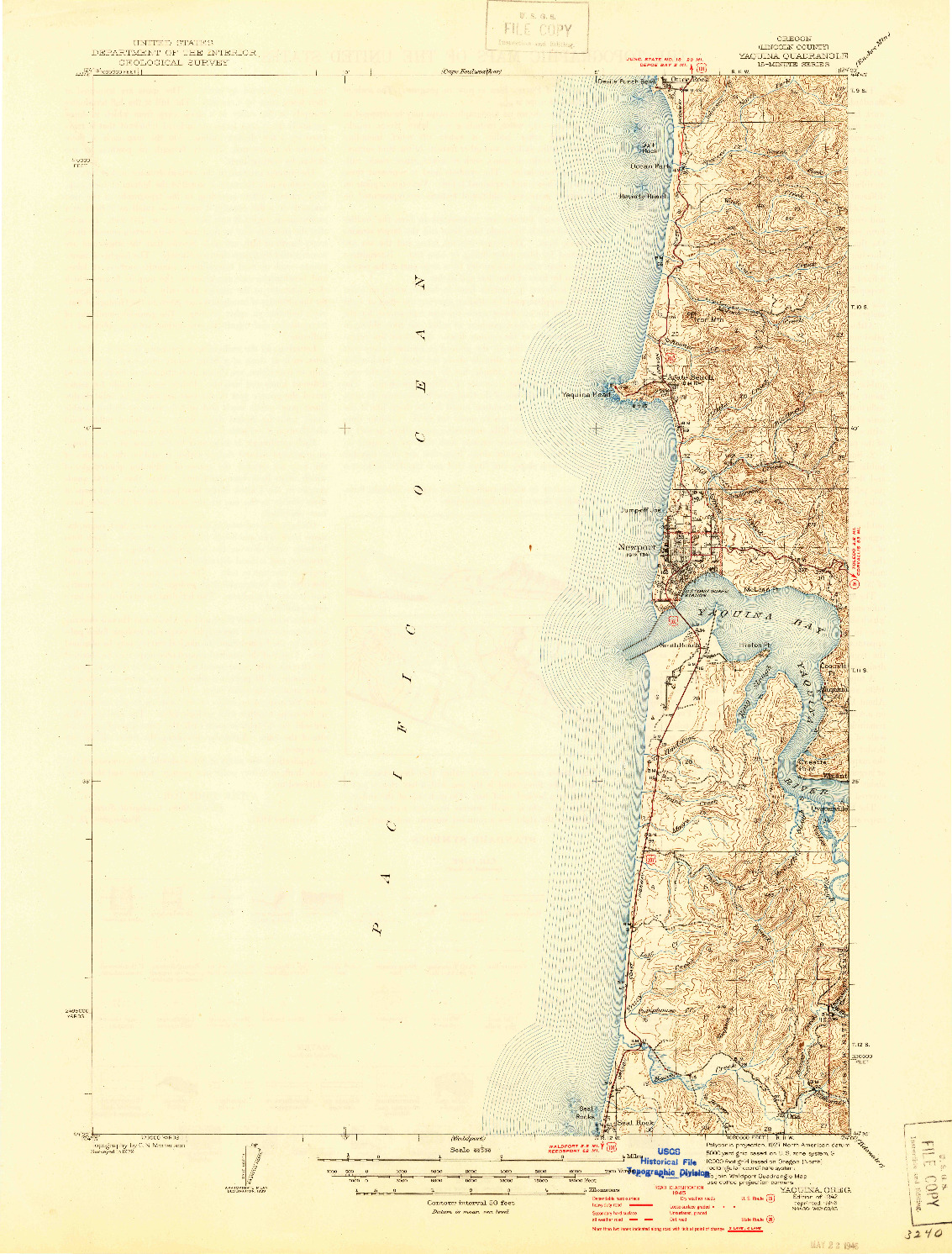 USGS 1:62500-SCALE QUADRANGLE FOR YAQUINA, OR 1942