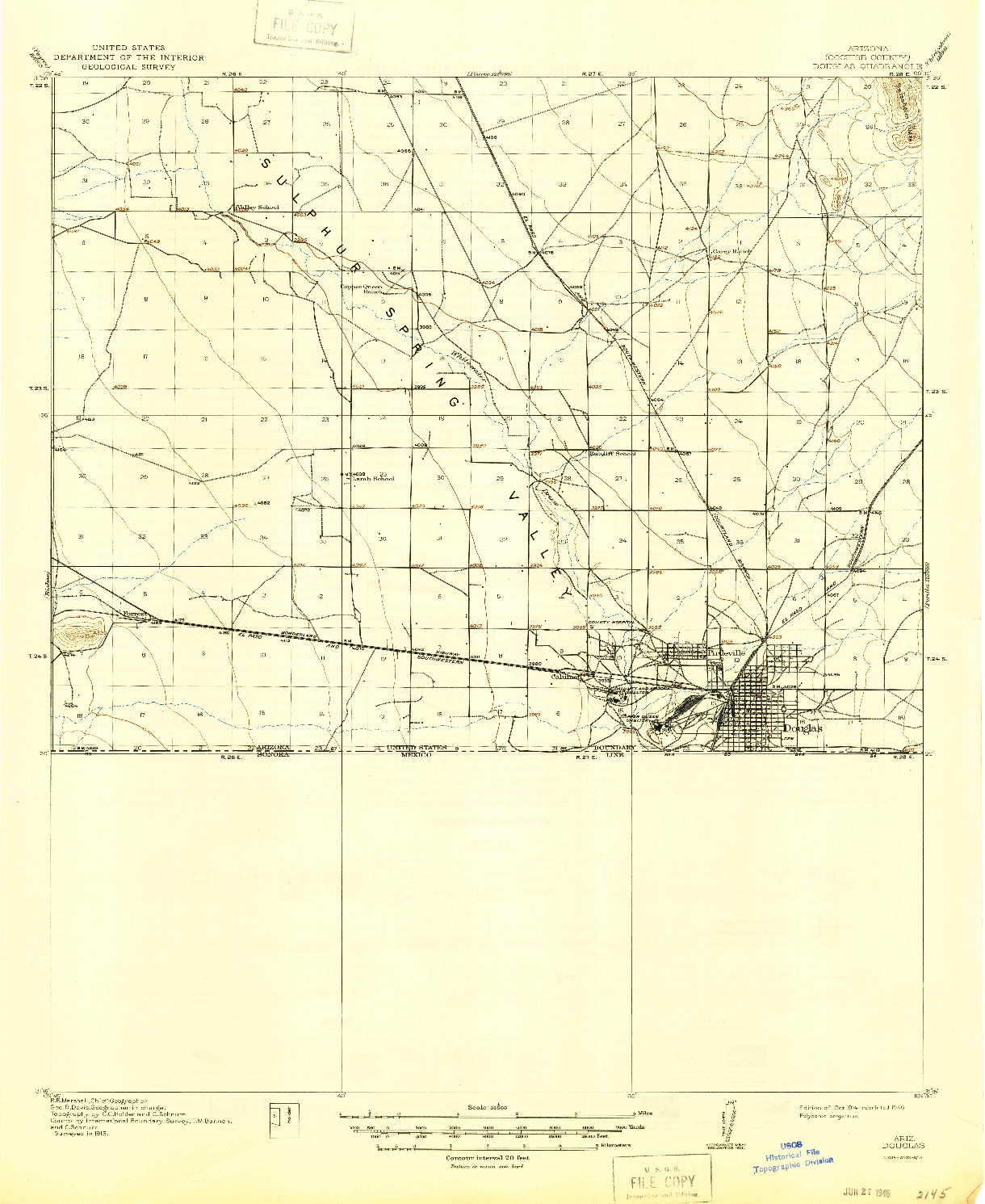 USGS 1:62500-SCALE QUADRANGLE FOR DOUGLAS, AZ 1914