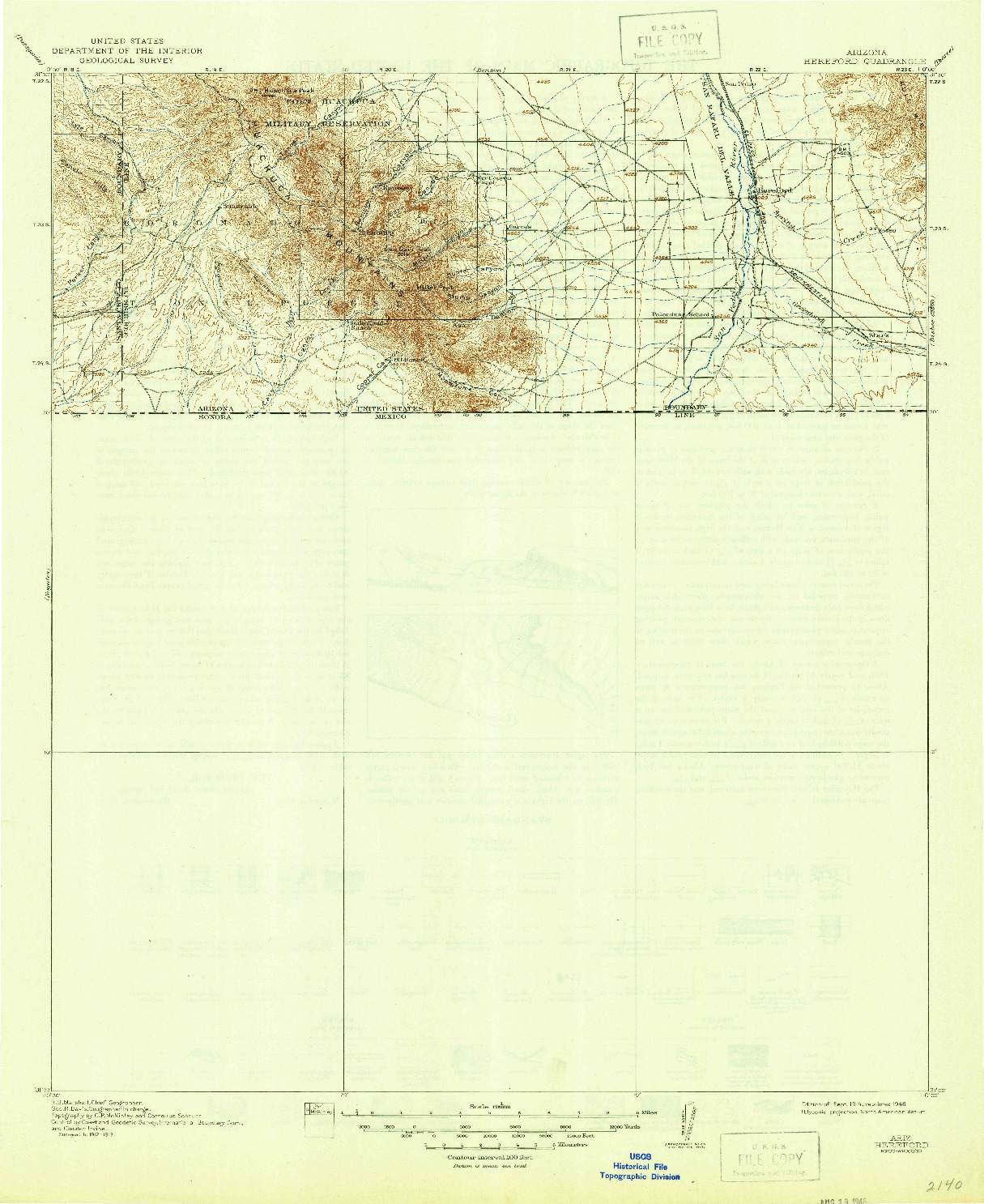 USGS 1:125000-SCALE QUADRANGLE FOR HEREFORD, AZ 1914