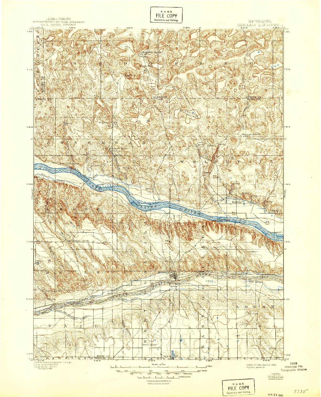 USGS 1:125000-SCALE QUADRANGLE FOR OGALLALA, NE 1900