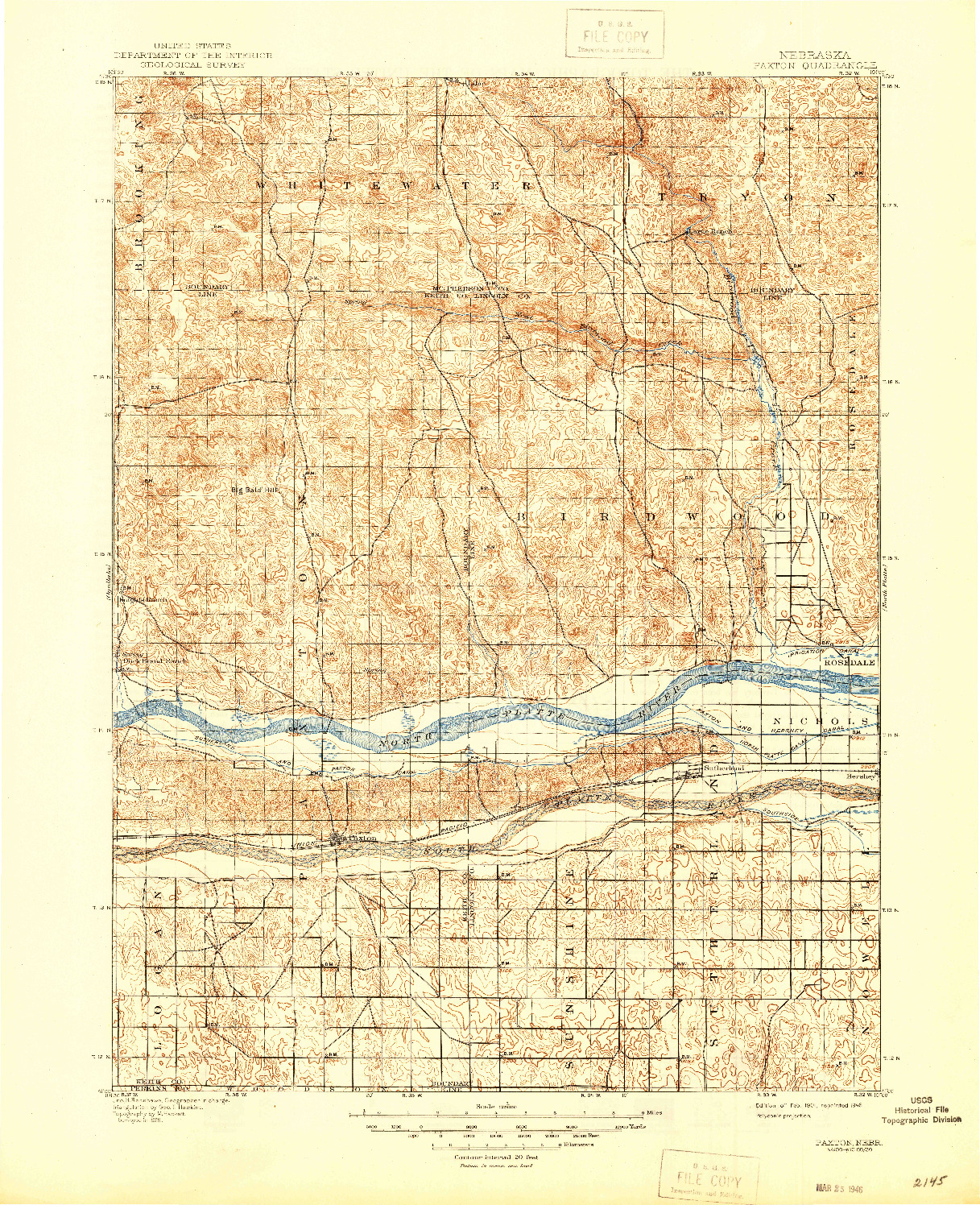 USGS 1:125000-SCALE QUADRANGLE FOR PAXTON, NE 1901