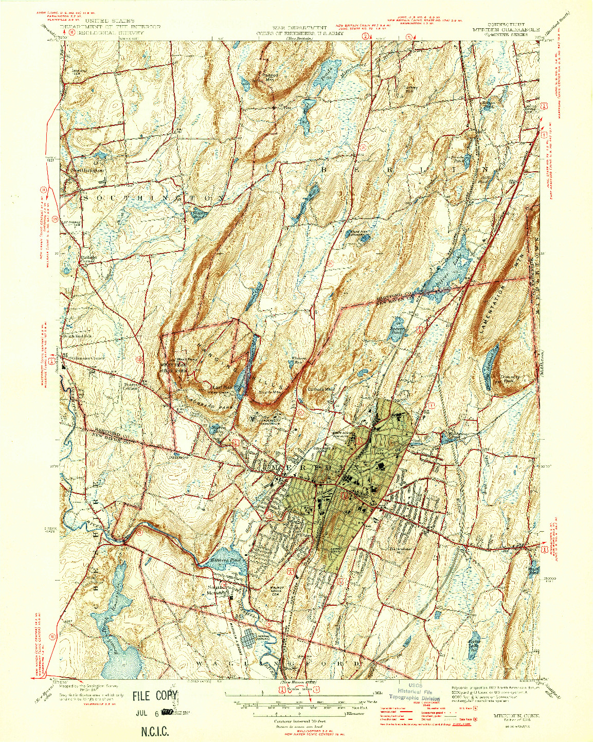 USGS 1:31680-SCALE QUADRANGLE FOR MERIDEN, CT 1946