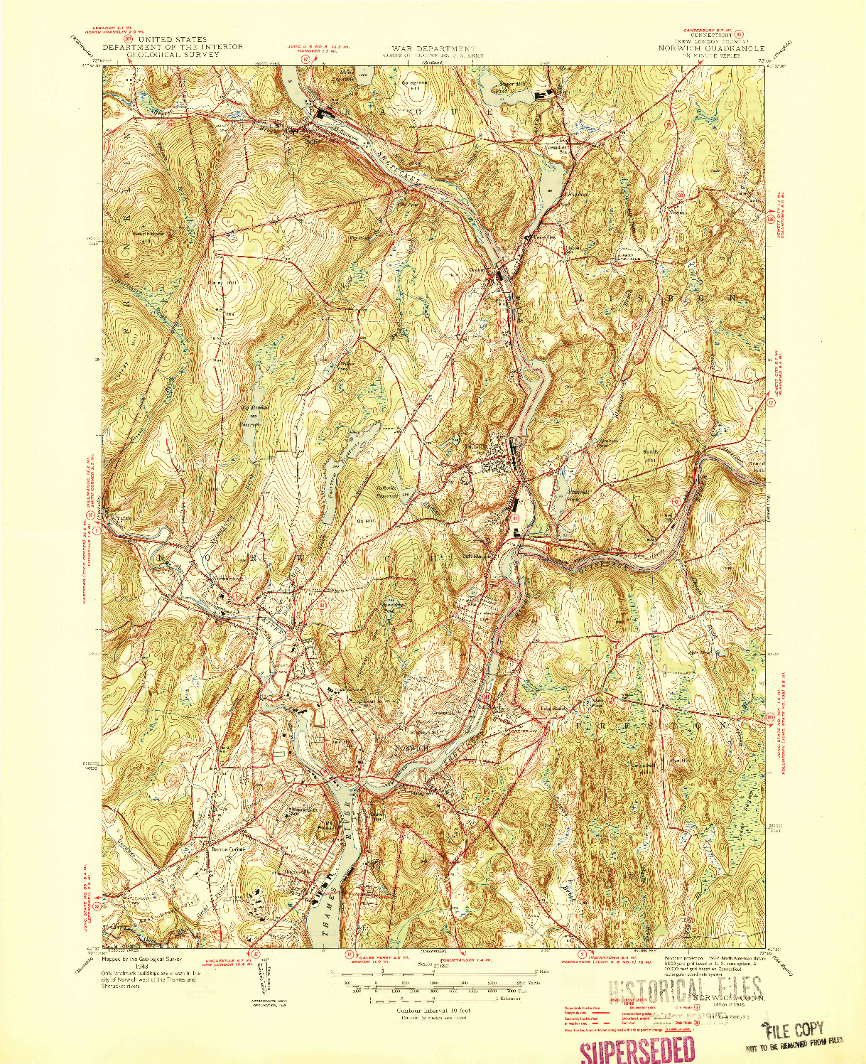 USGS 1:31680-SCALE QUADRANGLE FOR NORWICH, CT 1946
