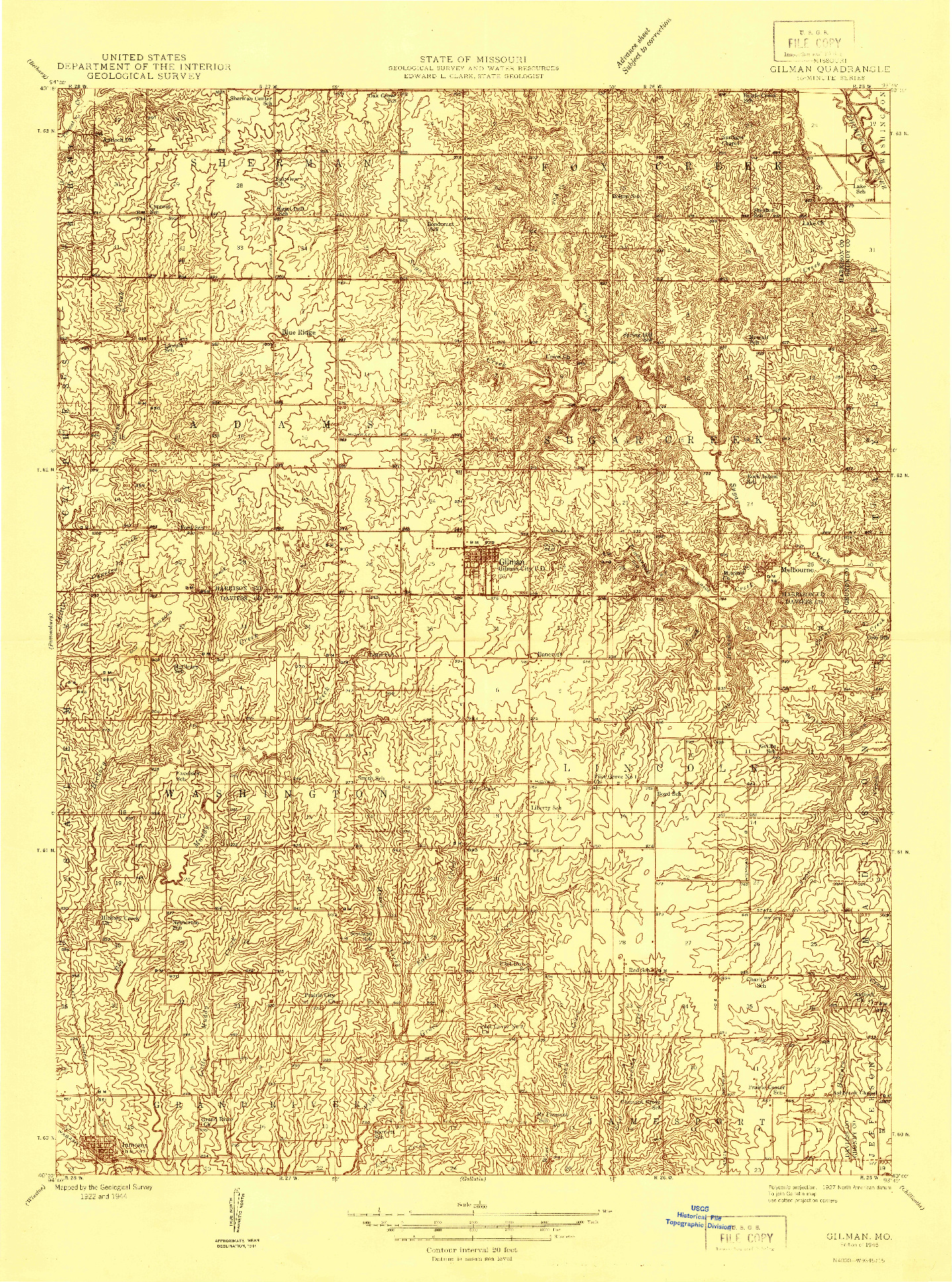 USGS 1:48000-SCALE QUADRANGLE FOR GILMAN, MO 1946