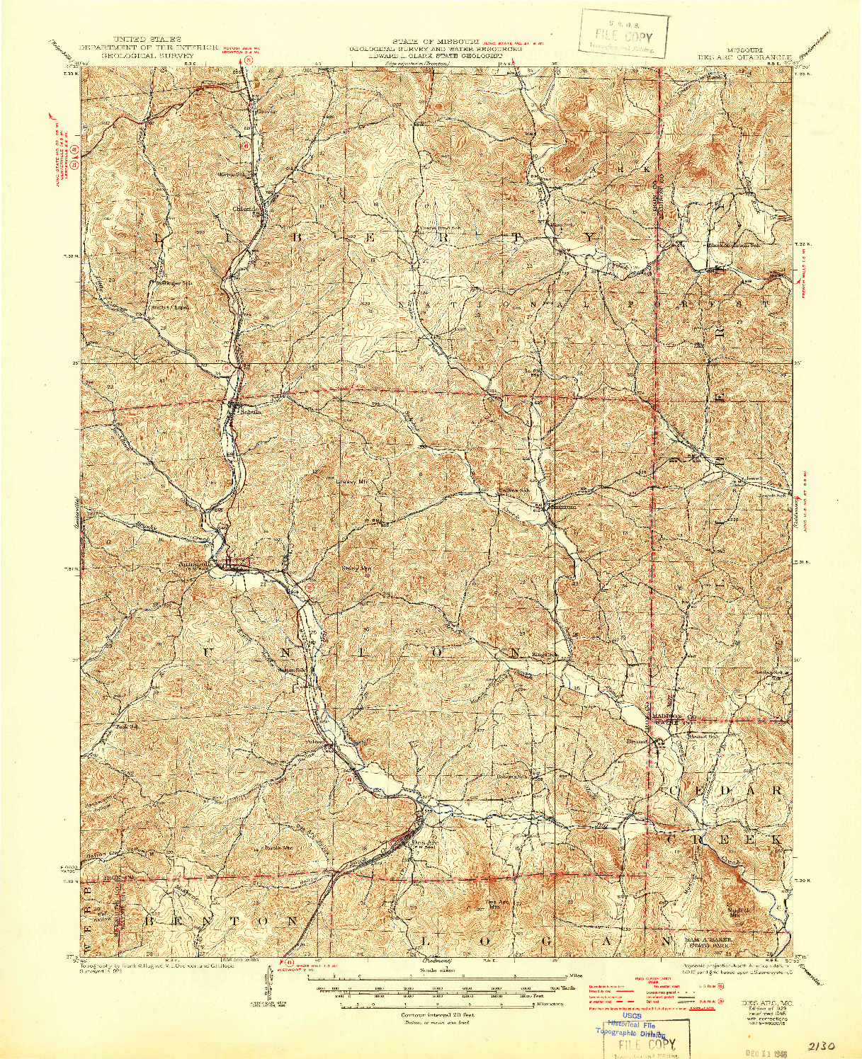 USGS 1:62500-SCALE QUADRANGLE FOR DES ARC, MO 1929