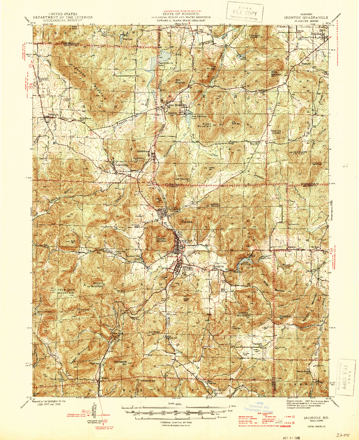 USGS 1:62500-SCALE QUADRANGLE FOR IRONTON, MO 1946
