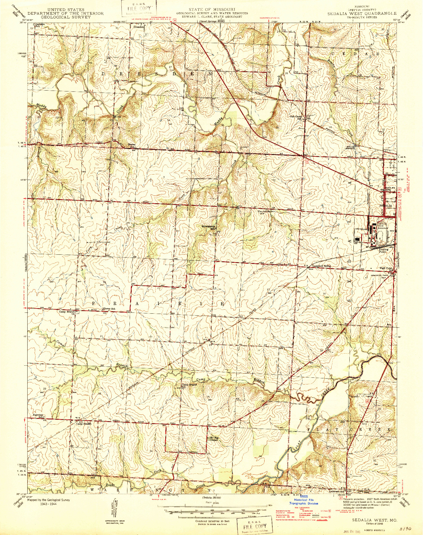 USGS 1:24000-SCALE QUADRANGLE FOR SEDALIA WEST, MO 1946