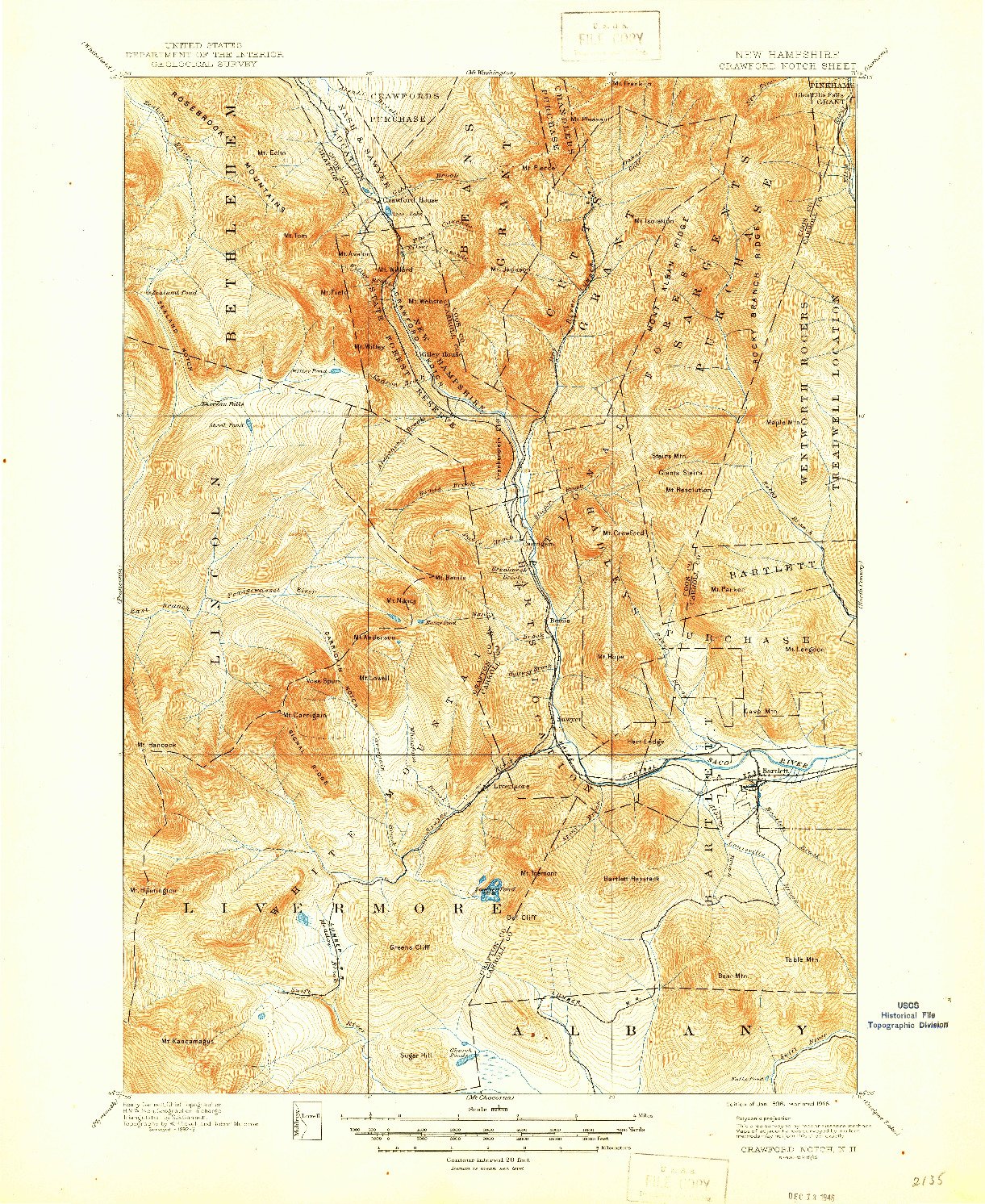 USGS 1:62500-SCALE QUADRANGLE FOR CRAWFORD NOTCH, NH 1896