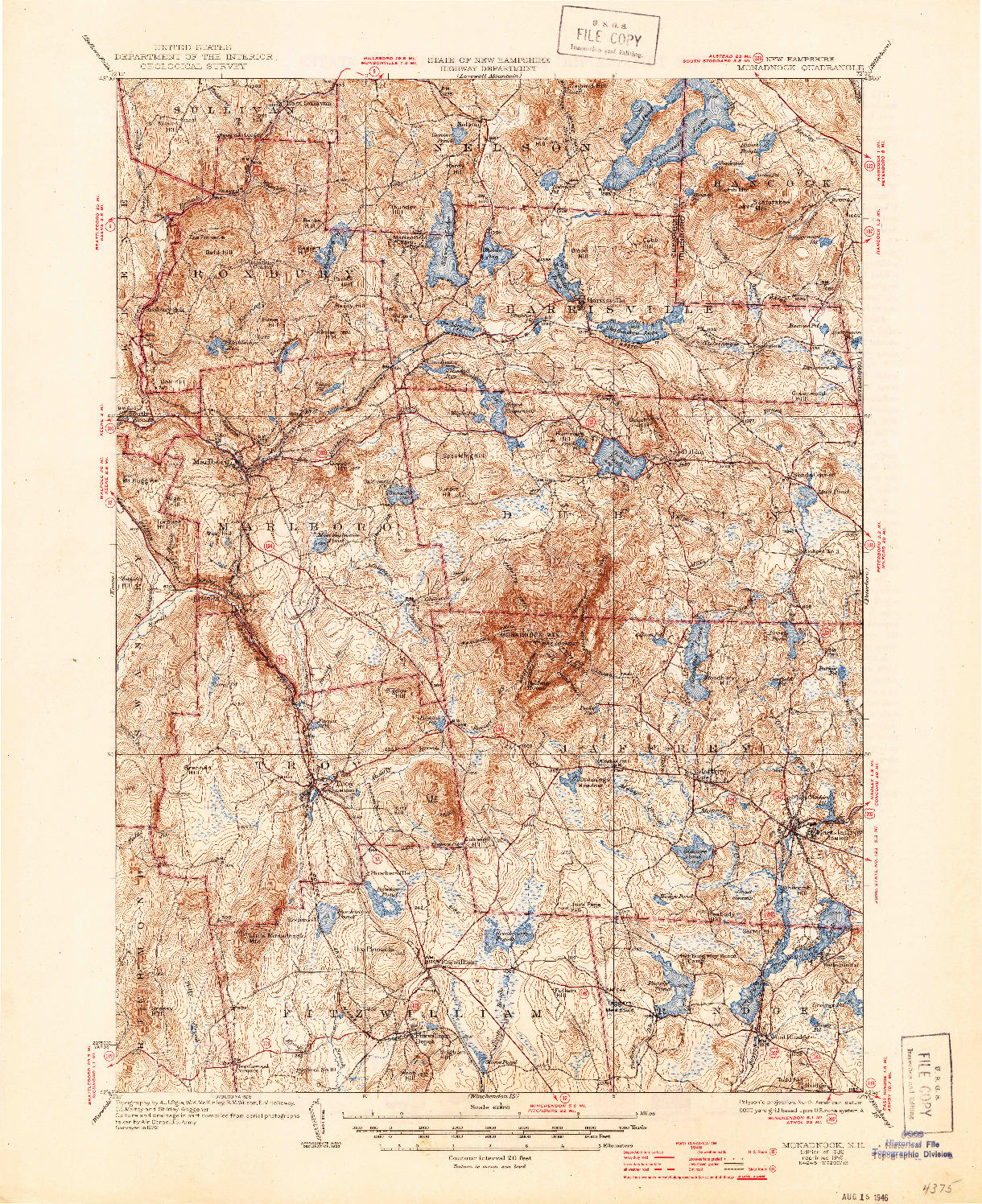 USGS 1:62500-SCALE QUADRANGLE FOR MONADNOCK, NH 1936