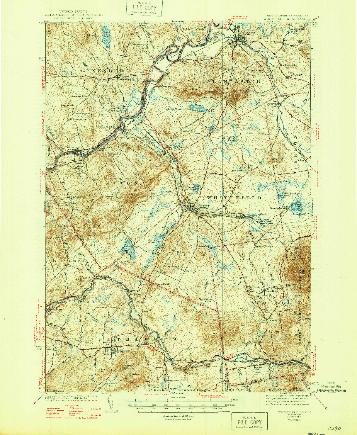 USGS 1:62500-SCALE QUADRANGLE FOR WHITEFIELD, NH 1938
