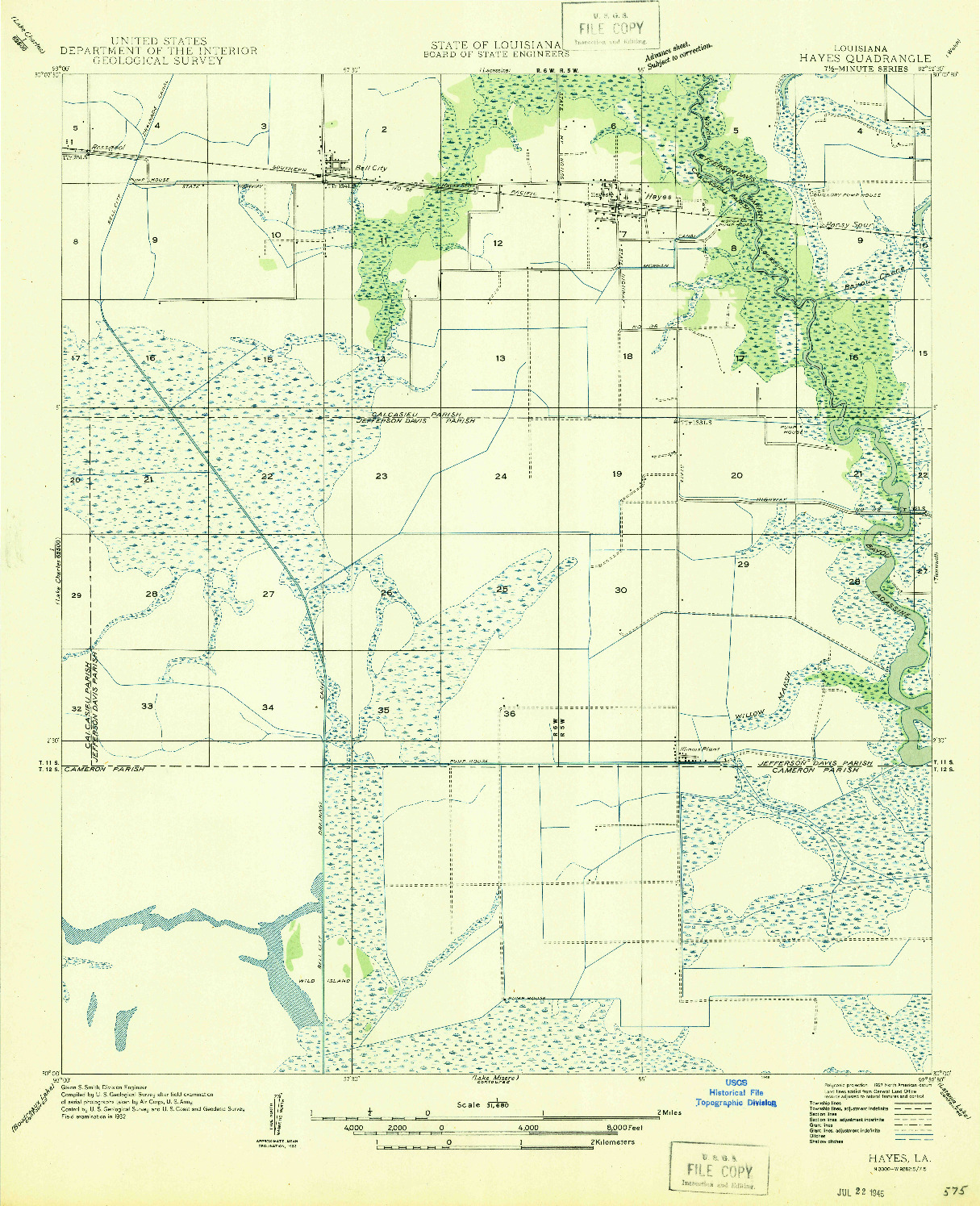 USGS 1:31680-SCALE QUADRANGLE FOR HAYES, LA 1946