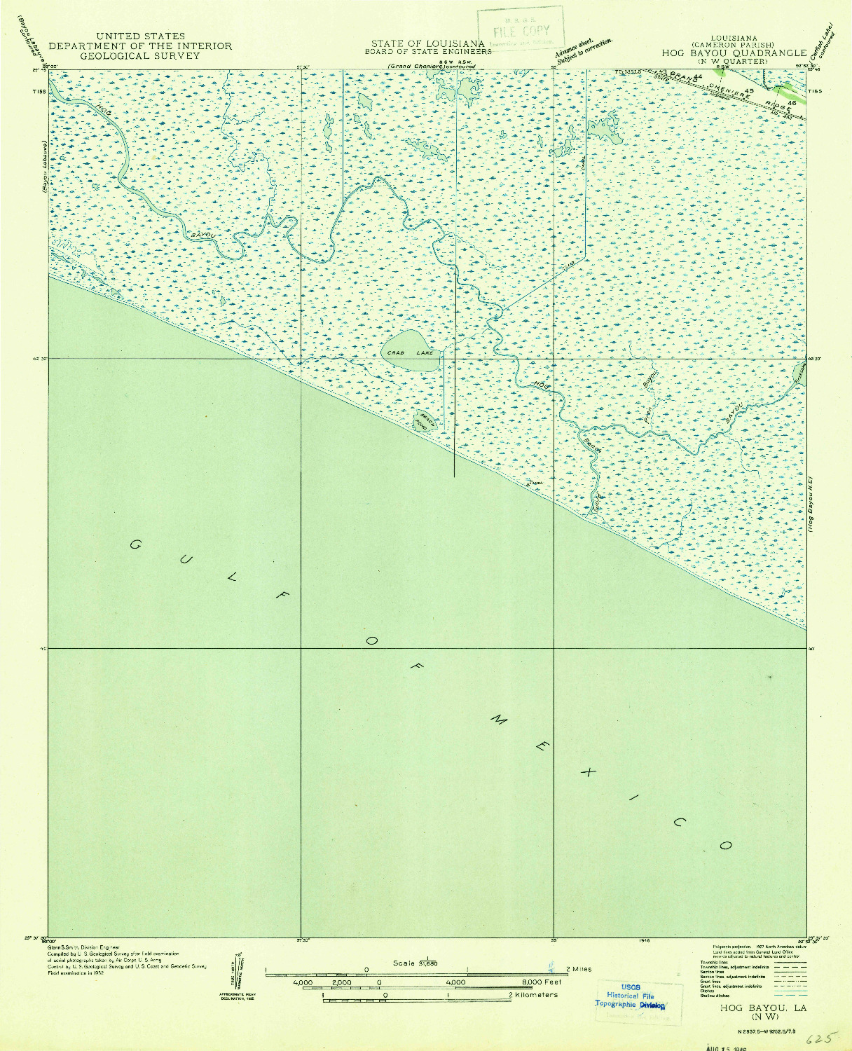 USGS 1:31680-SCALE QUADRANGLE FOR HOG BAYOU NW, LA 1946