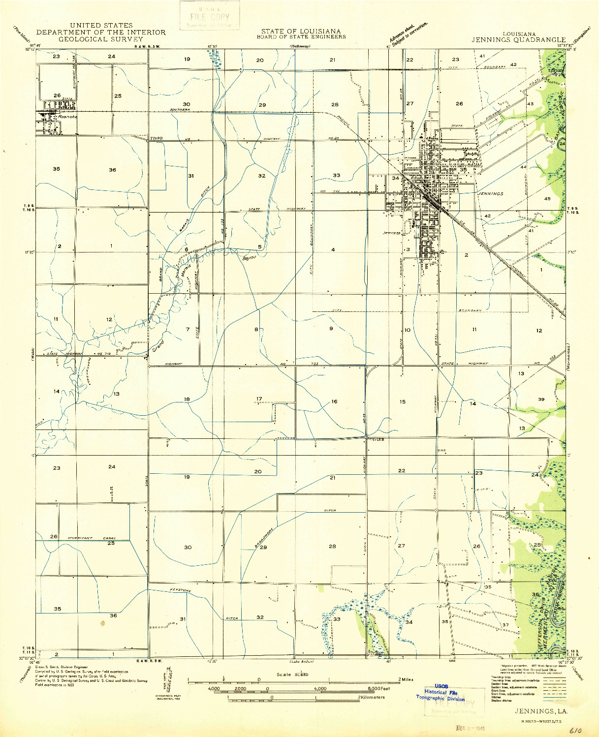USGS 1:31680-SCALE QUADRANGLE FOR JENNINGS, LA 1946