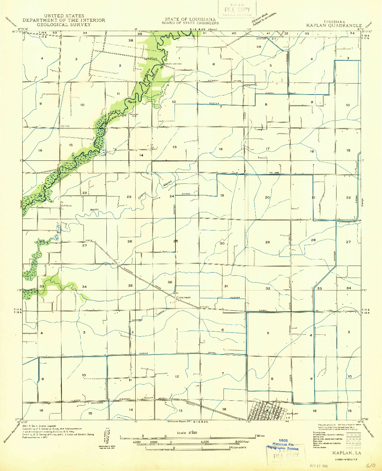 USGS 1:31680-SCALE QUADRANGLE FOR KAPLAN, LA 1946