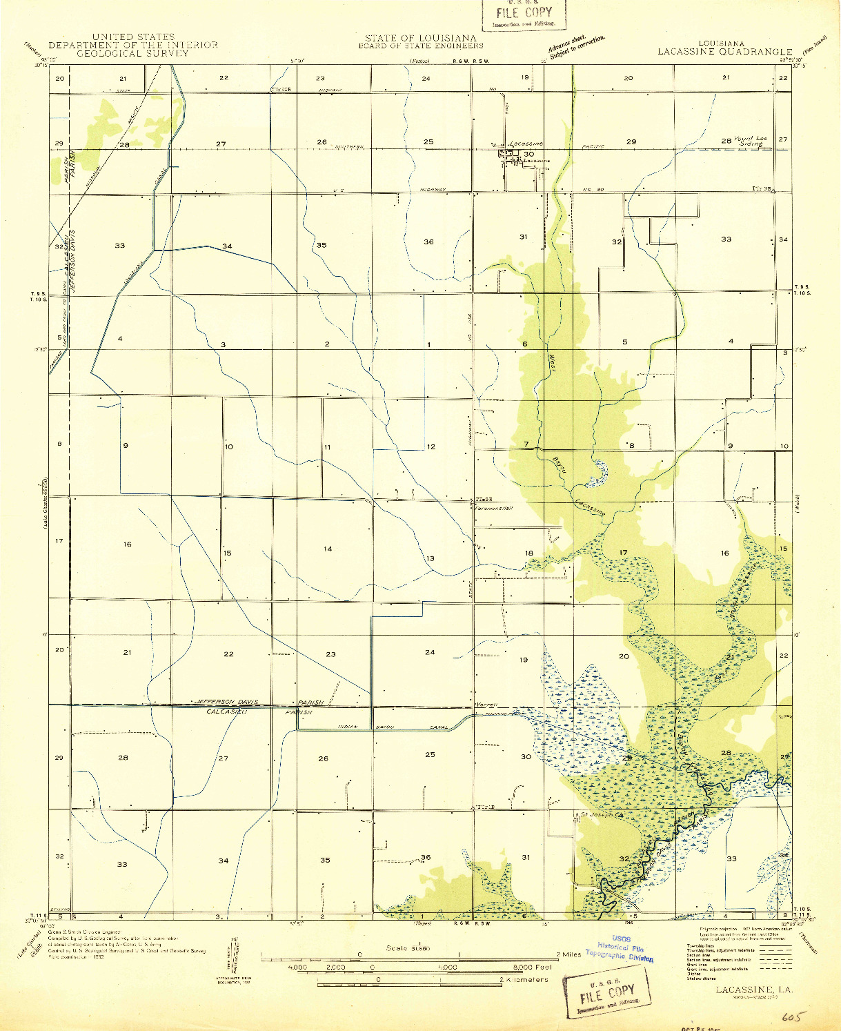 USGS 1:31680-SCALE QUADRANGLE FOR LACASSINE, LA 1946