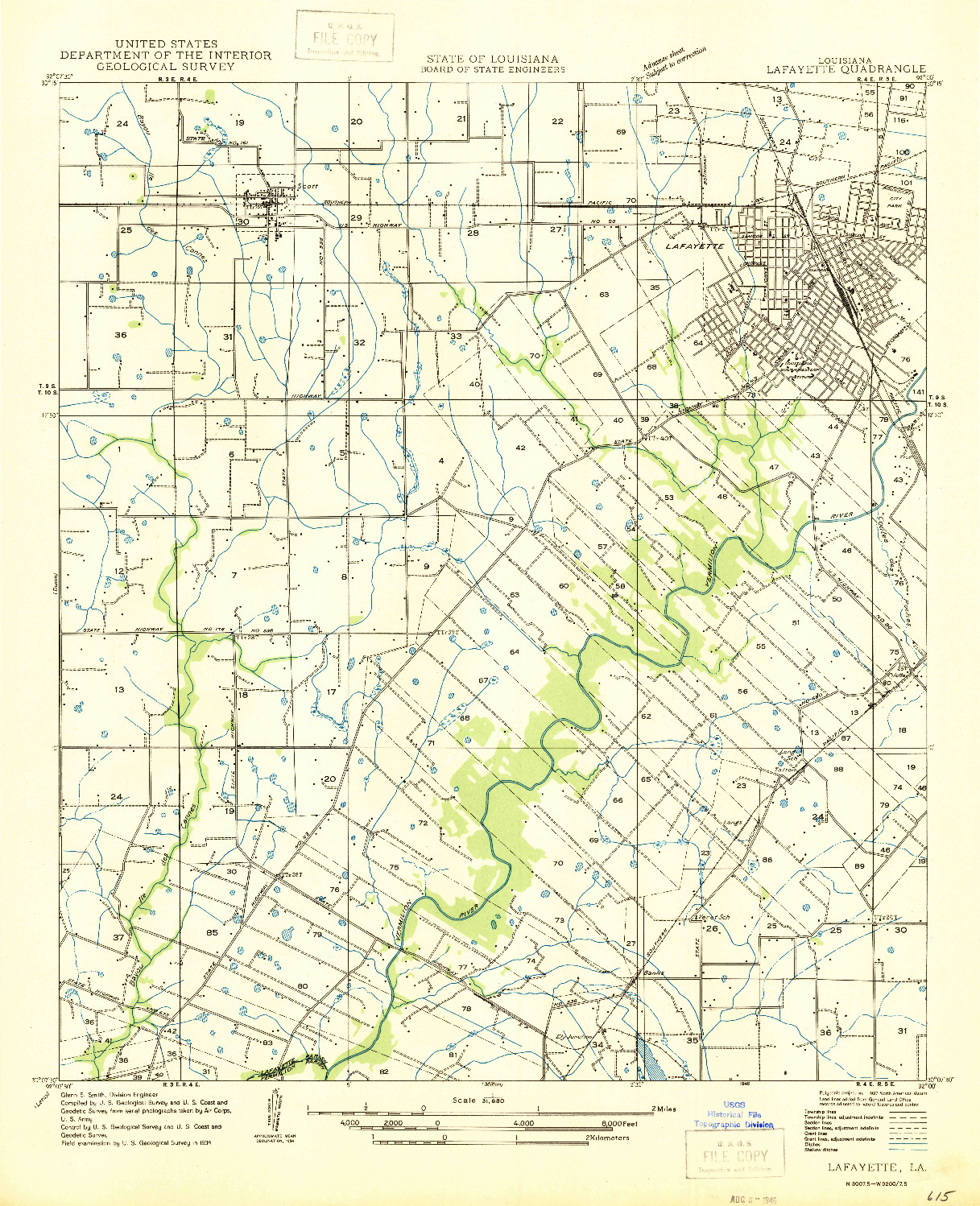 USGS 1:31680-SCALE QUADRANGLE FOR LAFAYETTE, LA 1946