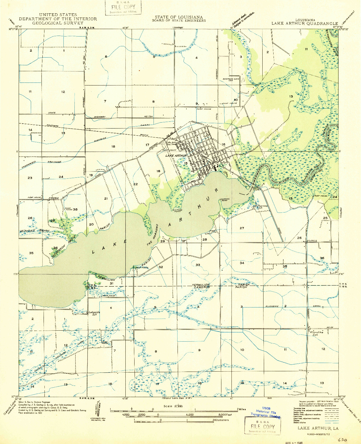 USGS 1:31680-SCALE QUADRANGLE FOR LAKE ARTHUR, LA 1946
