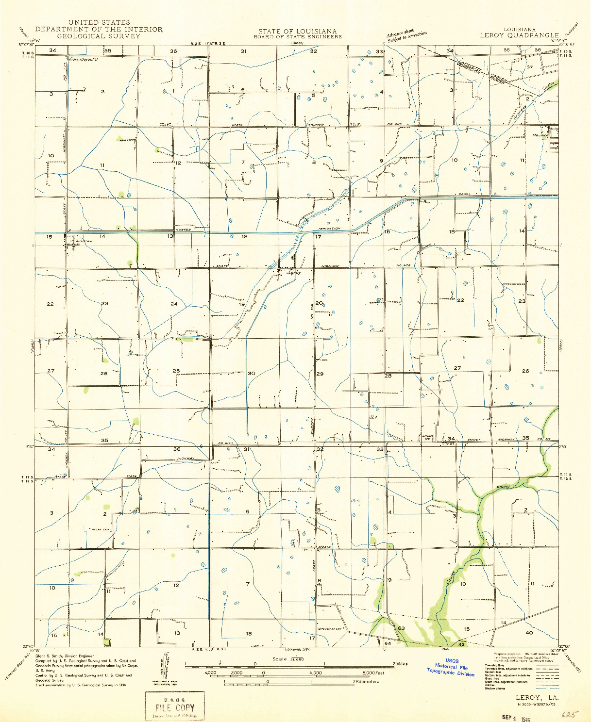 USGS 1:31680-SCALE QUADRANGLE FOR LEROY, LA 1946