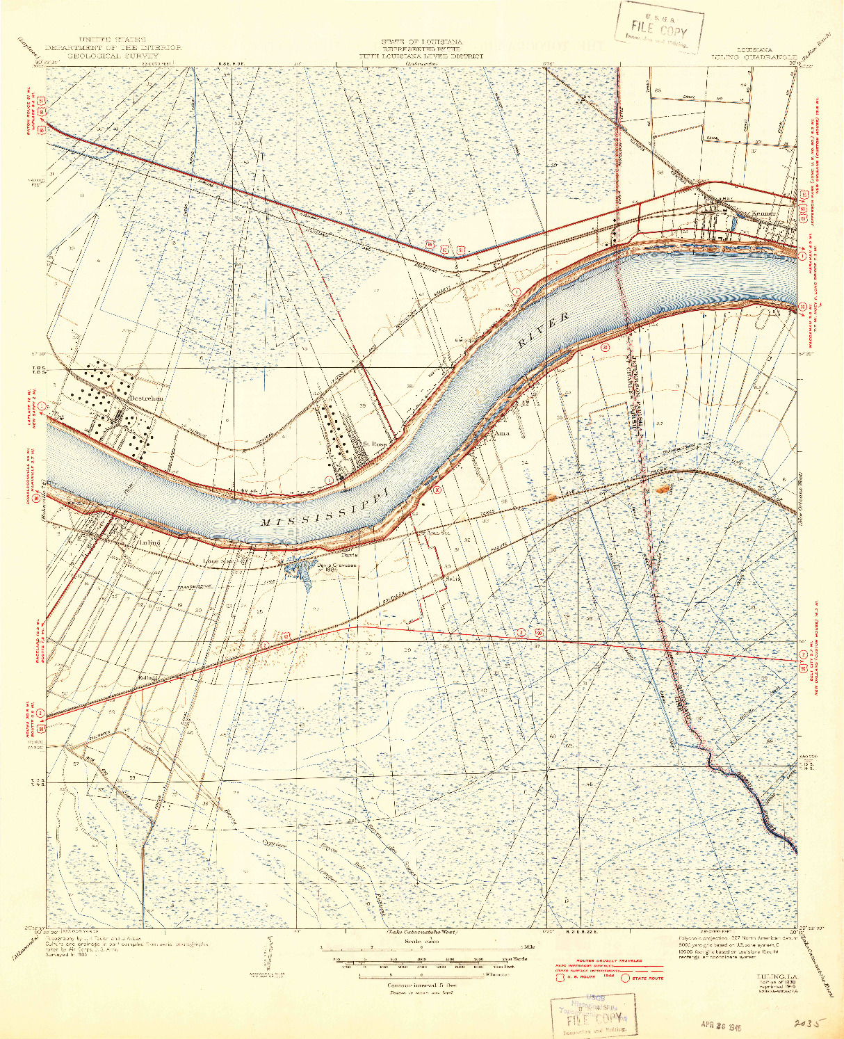 USGS 1:31680-SCALE QUADRANGLE FOR LULING, LA 1938