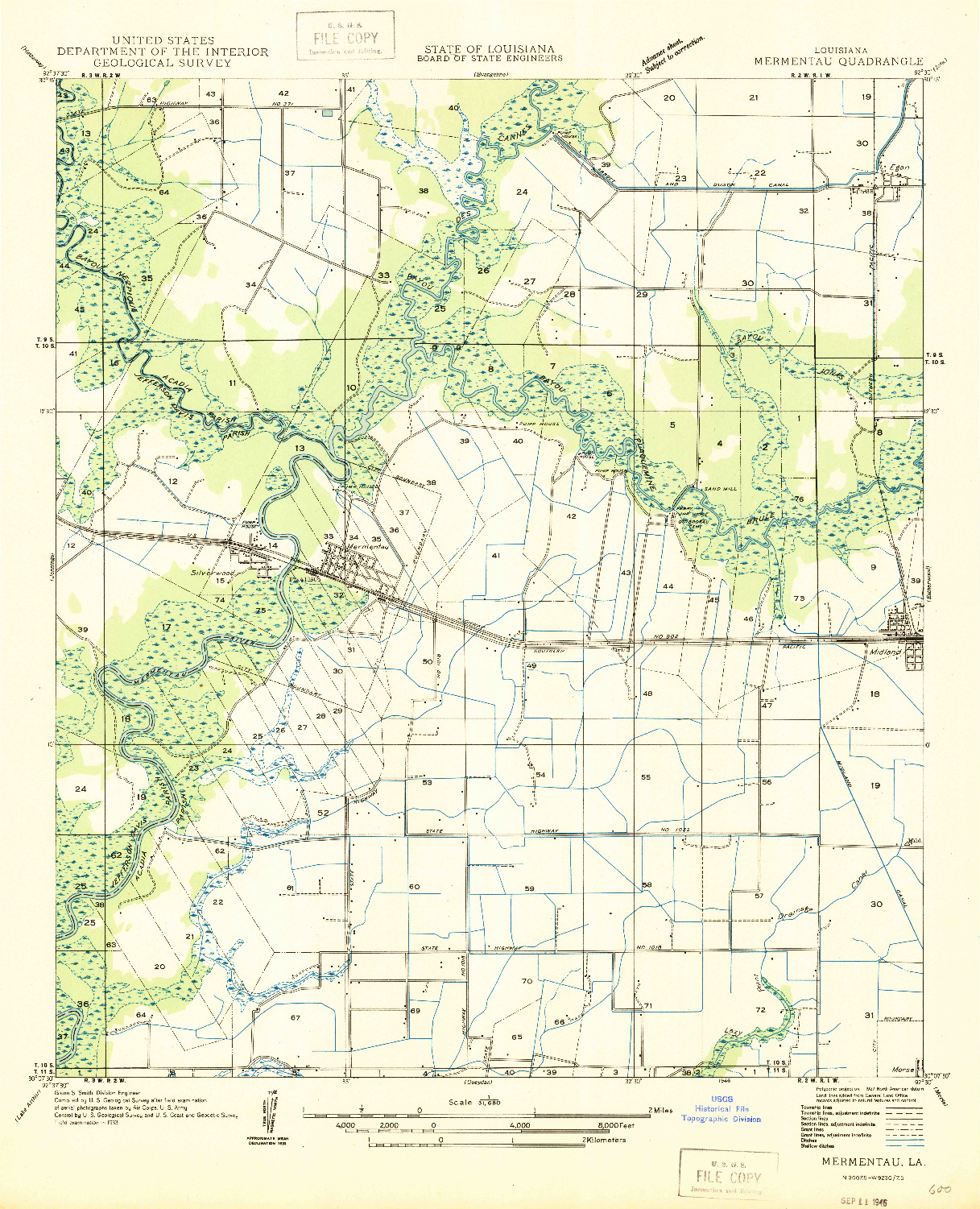 USGS 1:31680-SCALE QUADRANGLE FOR MERMENTAU, LA 1946