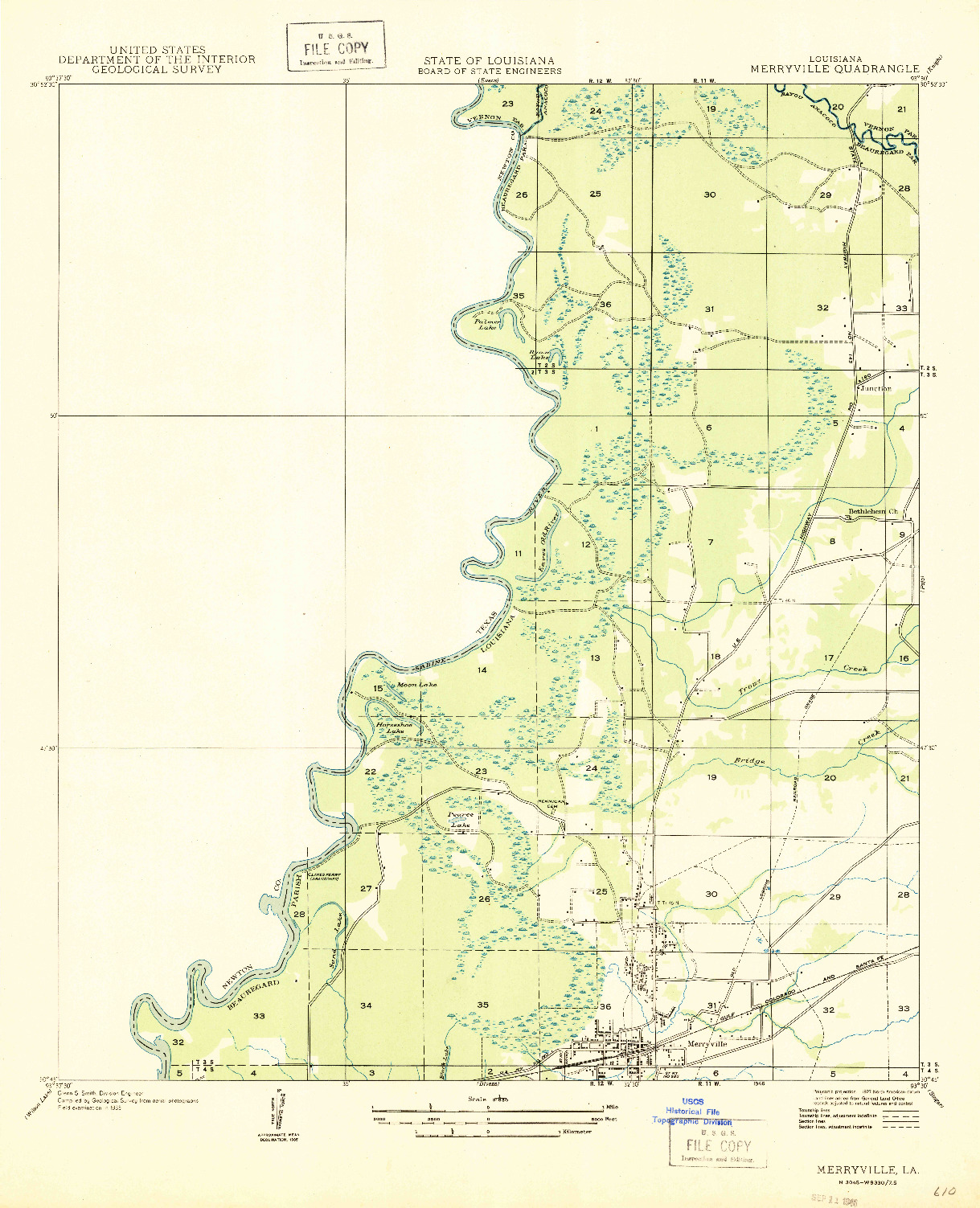 USGS 1:31680-SCALE QUADRANGLE FOR MERRYVILLE, LA 1946
