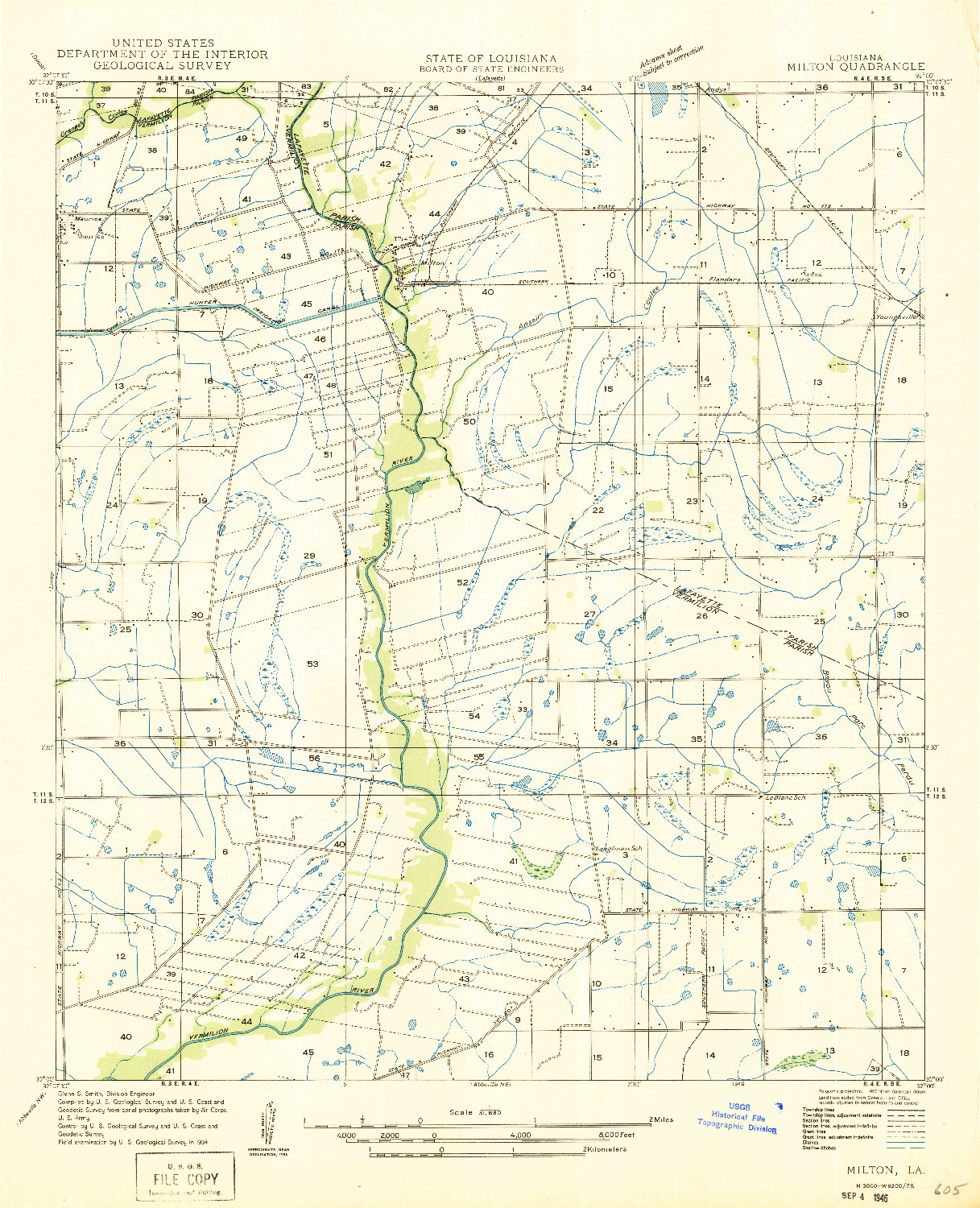 USGS 1:31680-SCALE QUADRANGLE FOR MILTON, LA 1946