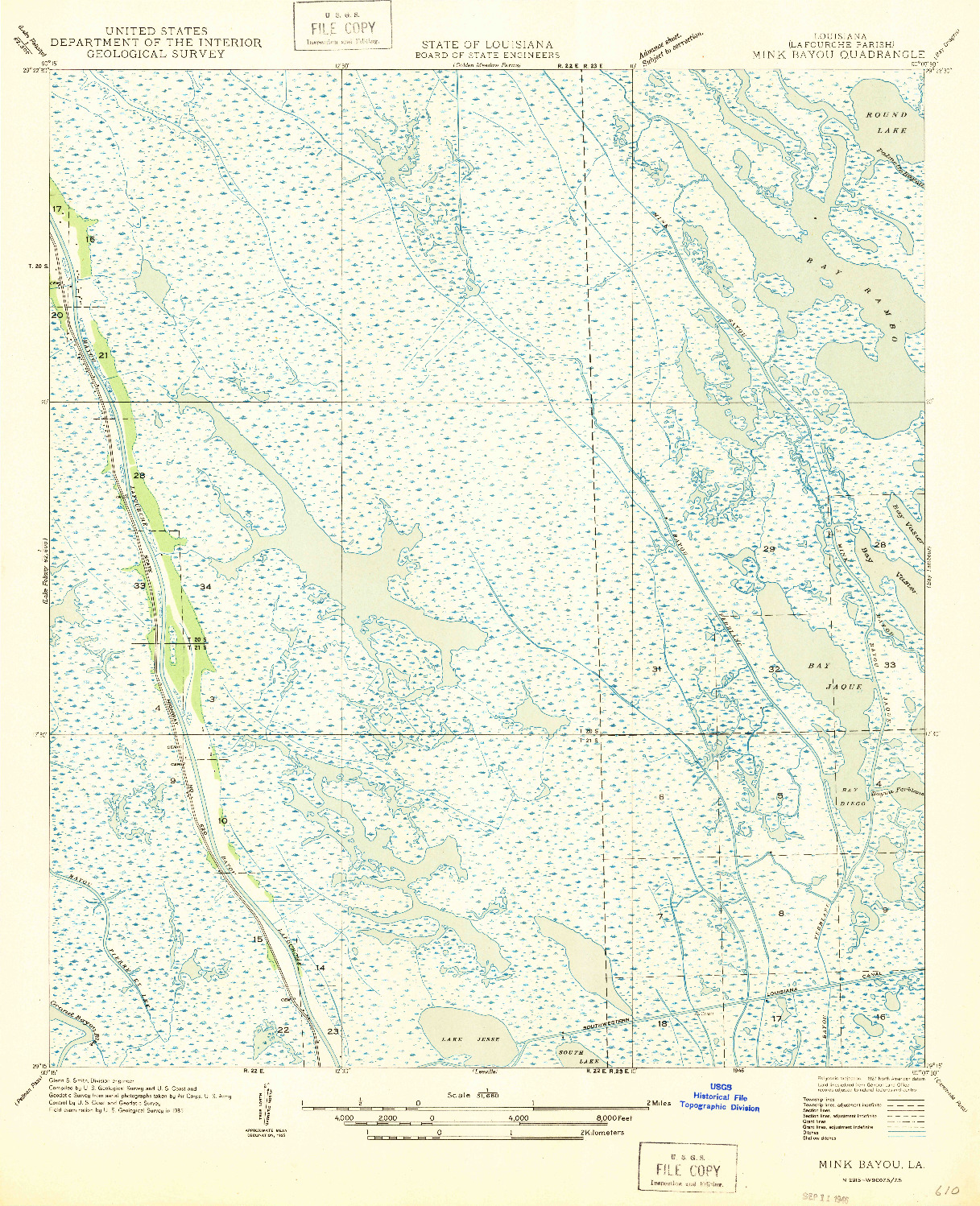 USGS 1:31680-SCALE QUADRANGLE FOR MINK BAYOU, LA 1946