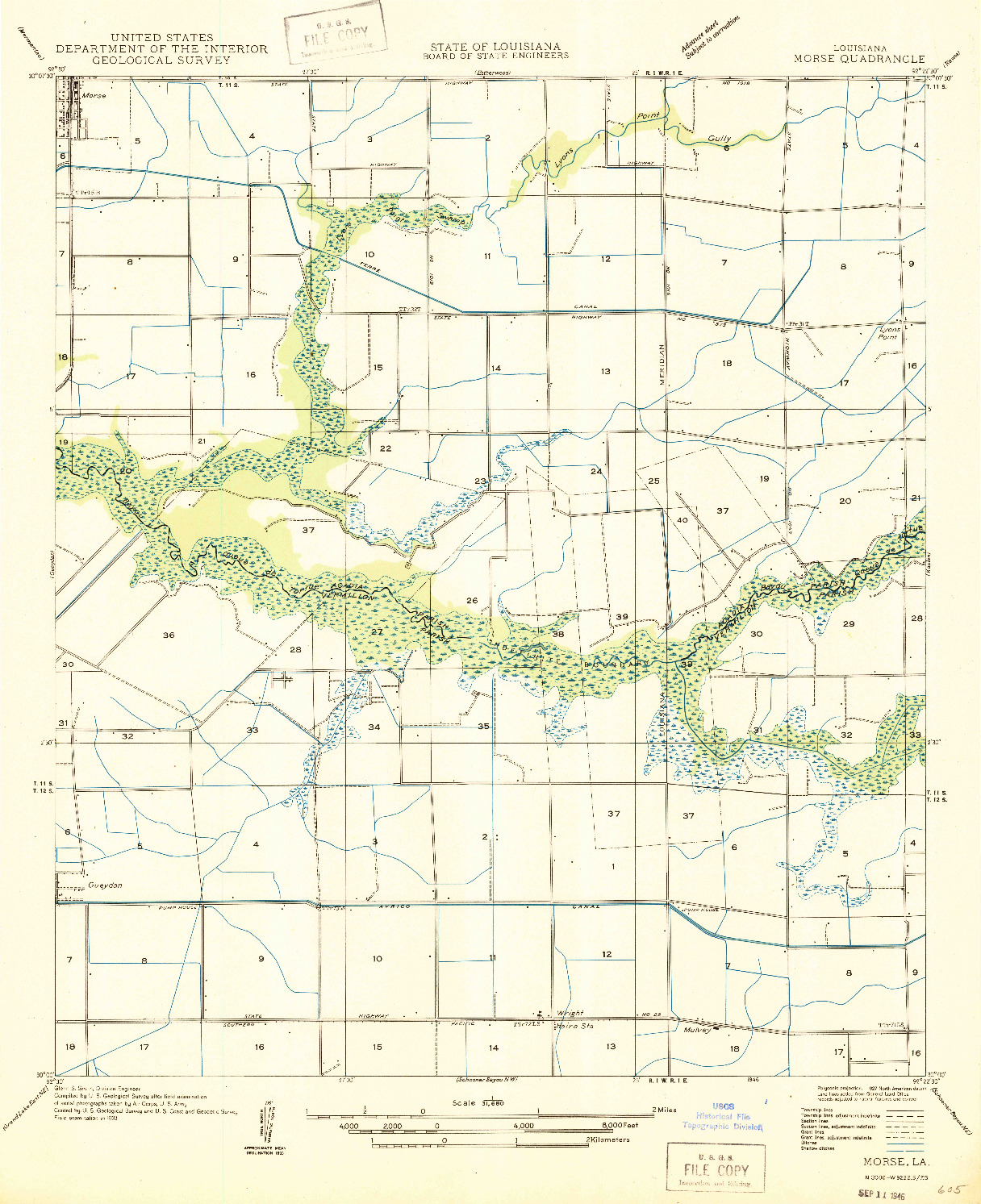 USGS 1:31680-SCALE QUADRANGLE FOR MORSE, LA 1946